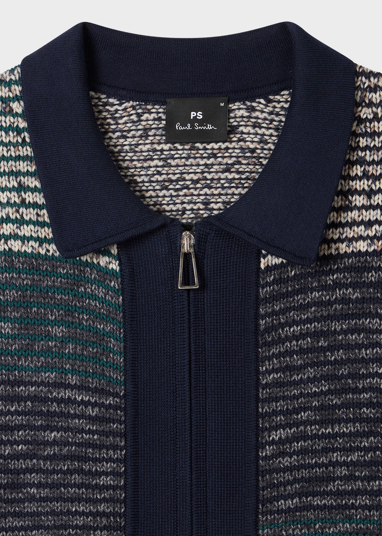 Navy Colour-Block Zip-Through Cotton-Wool Cardigan - 2