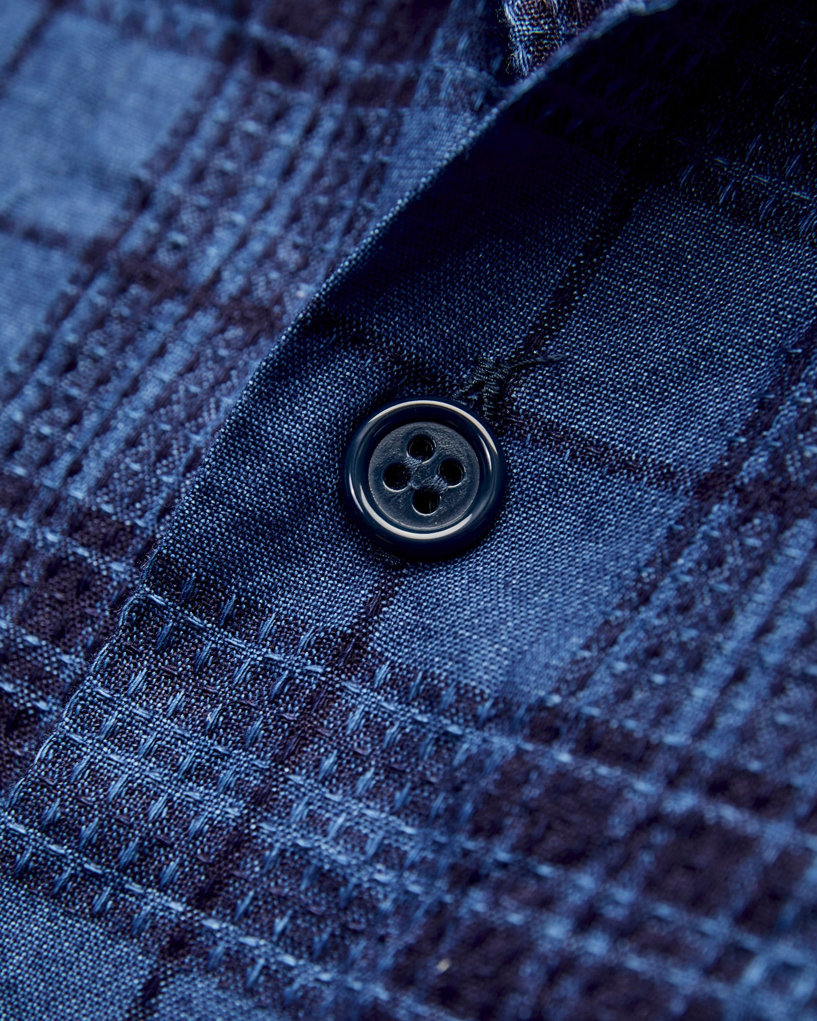 MIL Dobby Plaid Open Collar Shirt in Indigo - 5
