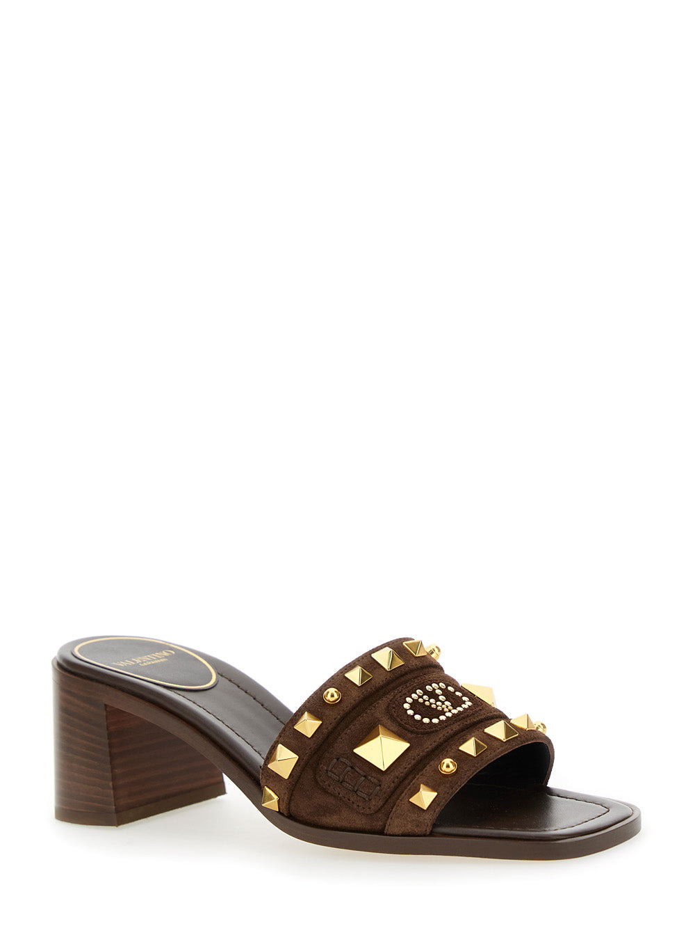 Valentino Garavani Women Brown Mules With Vlogo On The Front And Stud Embellishments In Leather Woma - 2