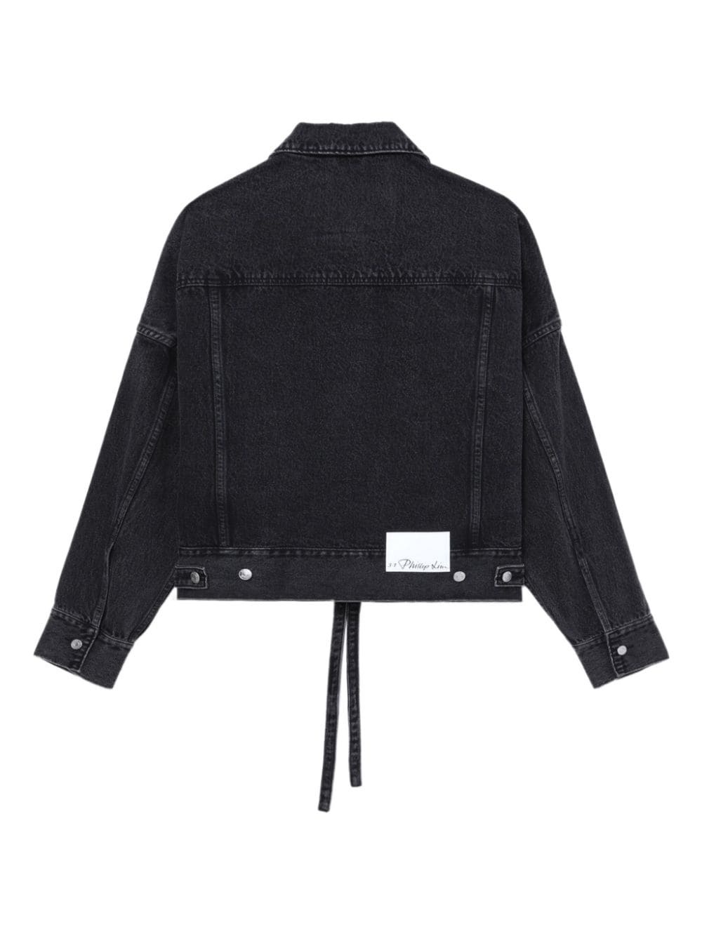 button-up belted denim jacket - 6