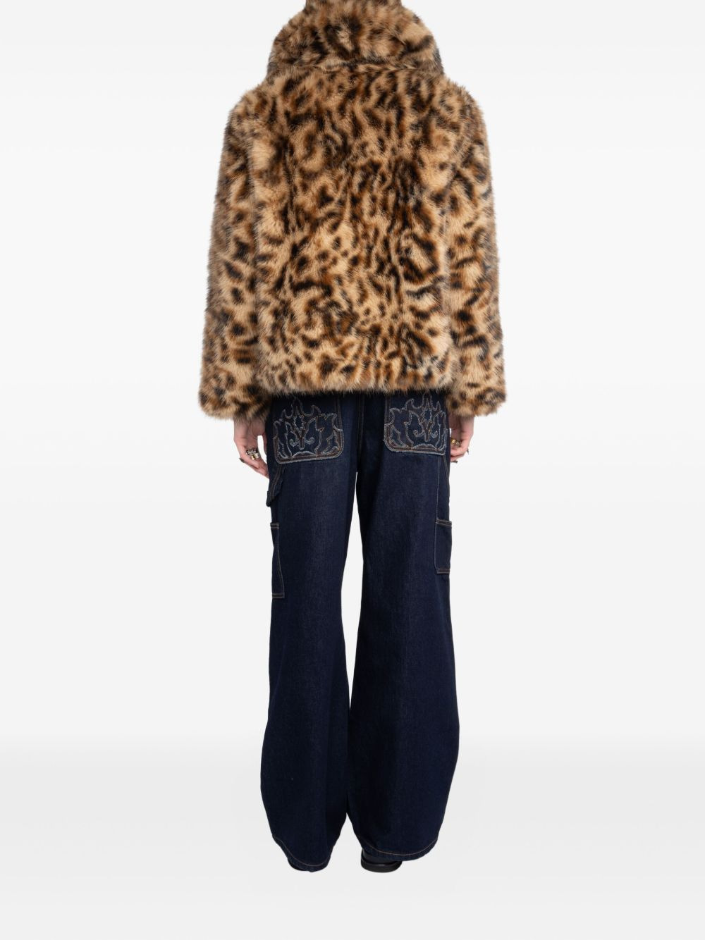 leopard-print faux-fur coat - 3