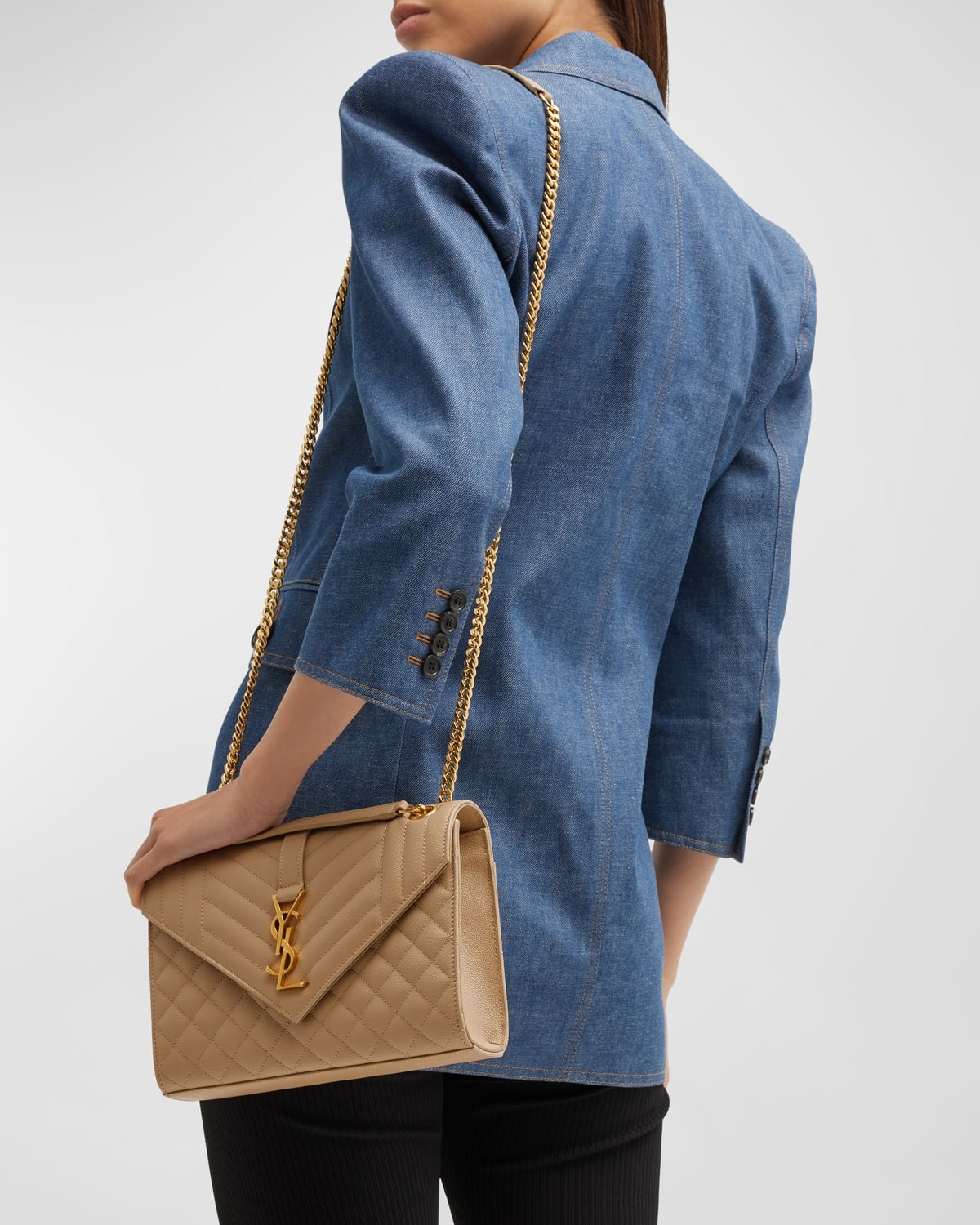 Envelope Triquilt Medium YSL Shoulder Bag in Grained Leather - 4