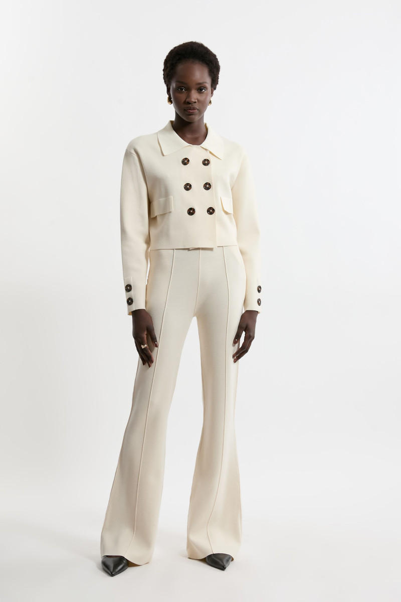 Milano Knit Pocket And Zip Kick Flare Knitted Trousers With Seam Detail 1