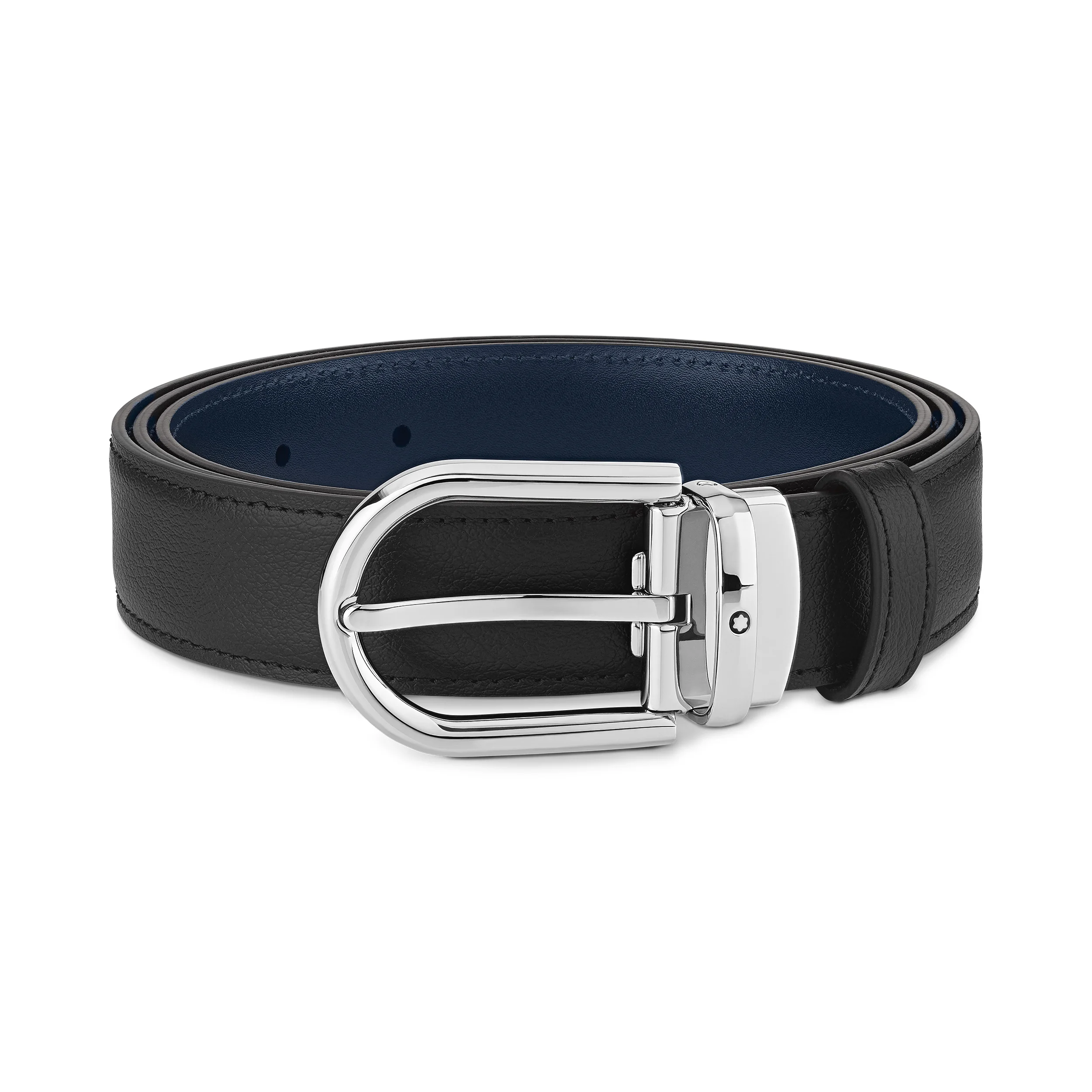 Horseshoe buckle black/blue 30 mm reversible leather belt - 1