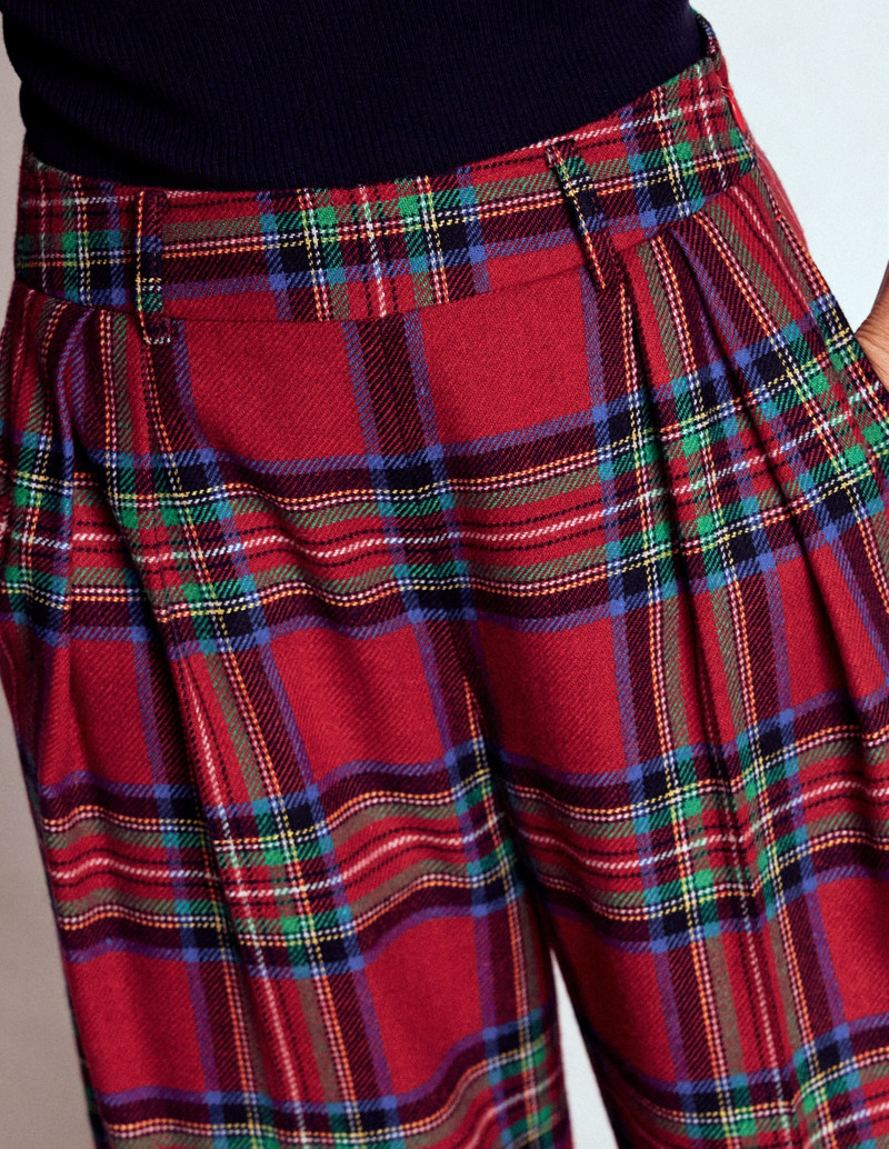 Pleated Wool Culottes-Red, Blue and Green Check 3