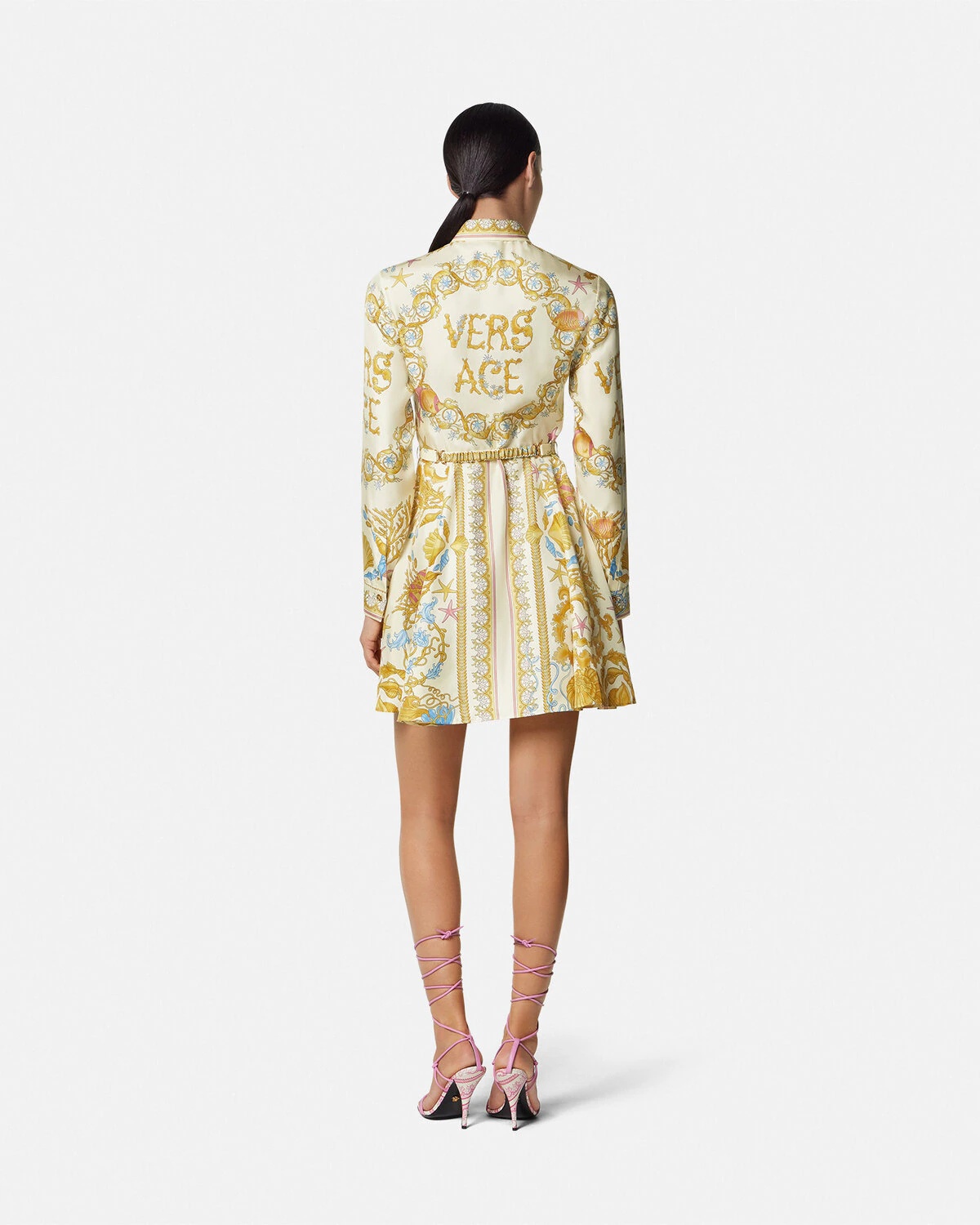 Underwater Barocco Silk Midi Shirt Dress - 5