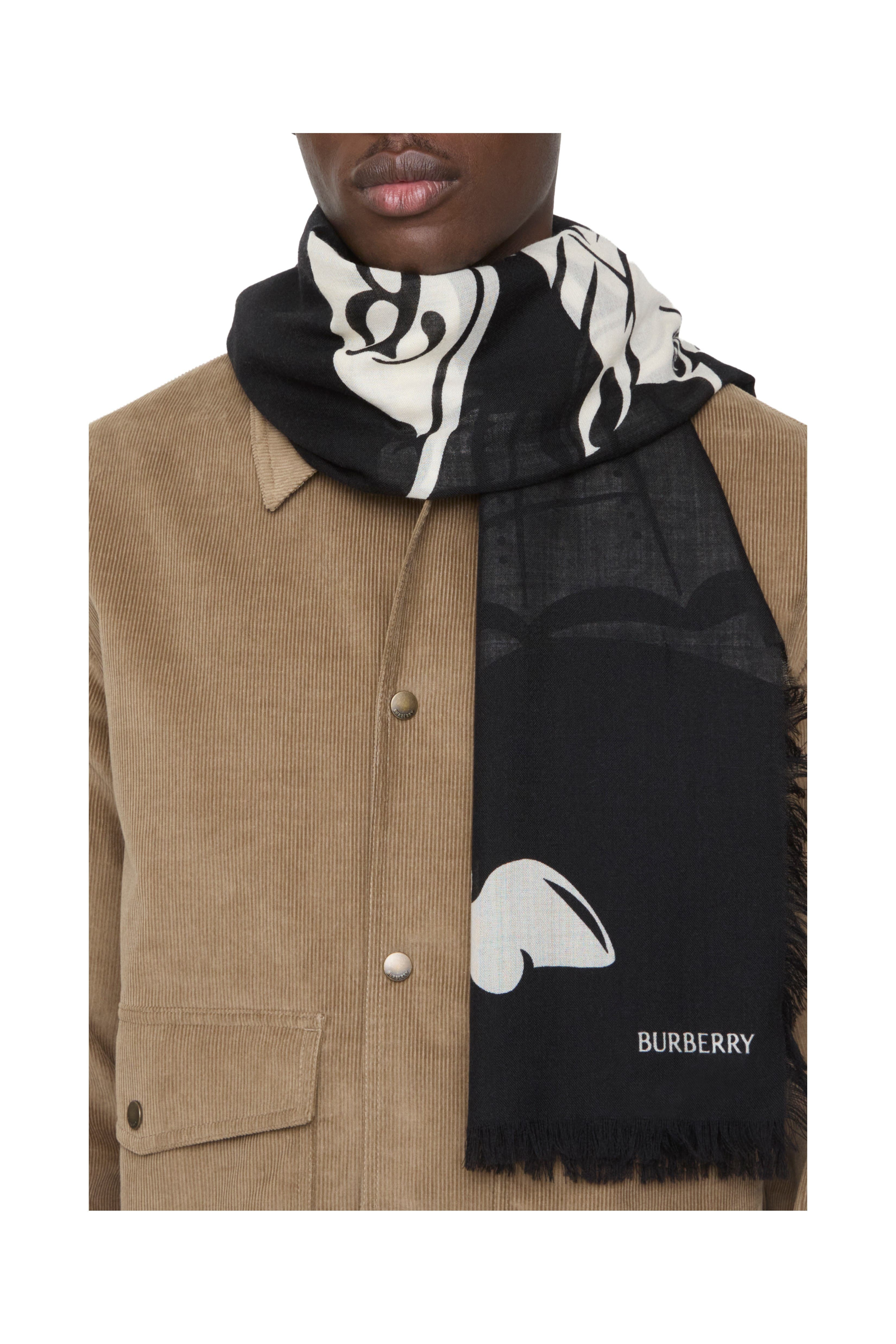 burberry Wide EKD Wool Scarf in Black/calico at Nordstrom - 4