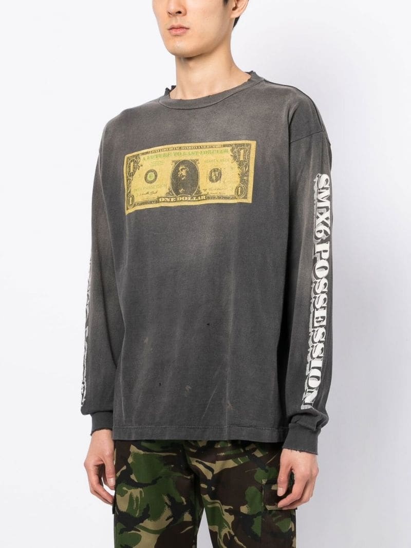 money-print long-sleeved T-shirt - 3