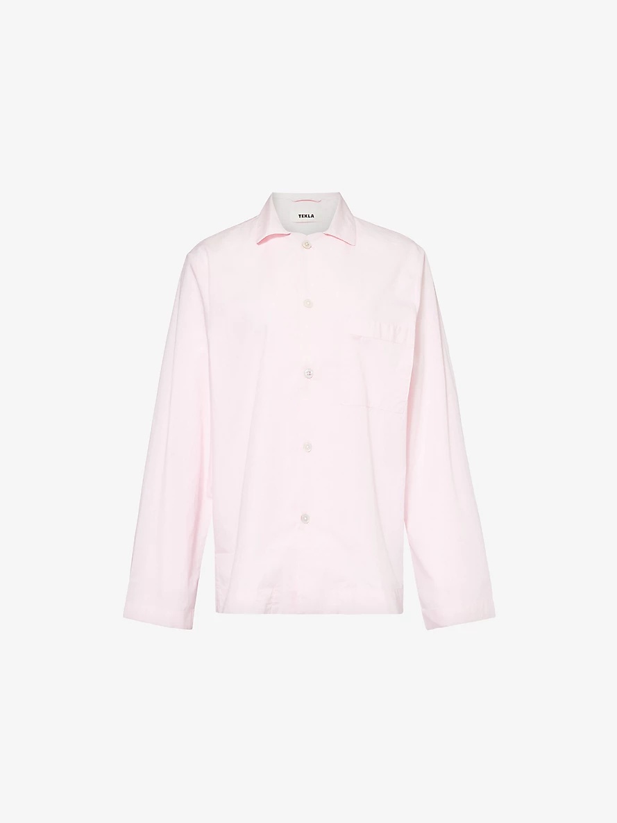 Striped patch-pocket organic-cotton pyjama shirt - 1