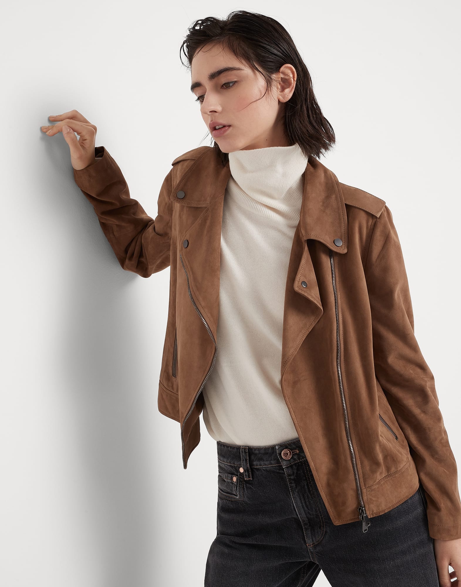 Suede biker jacket with monili - 4