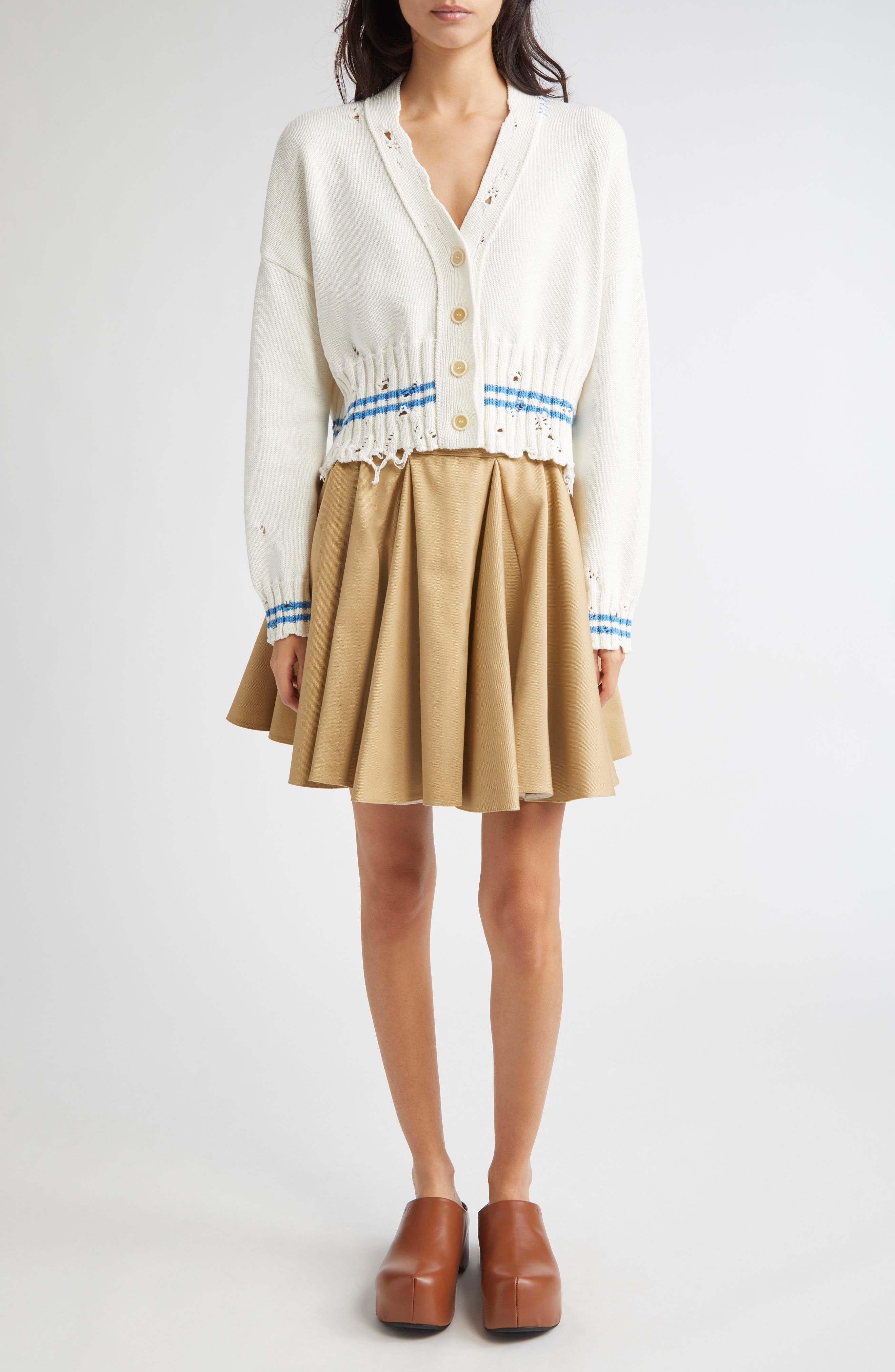 Marni Mending Logo Distressed Boxy Cotton Cardigan in V2W01 Lily White at Nordstrom - 2