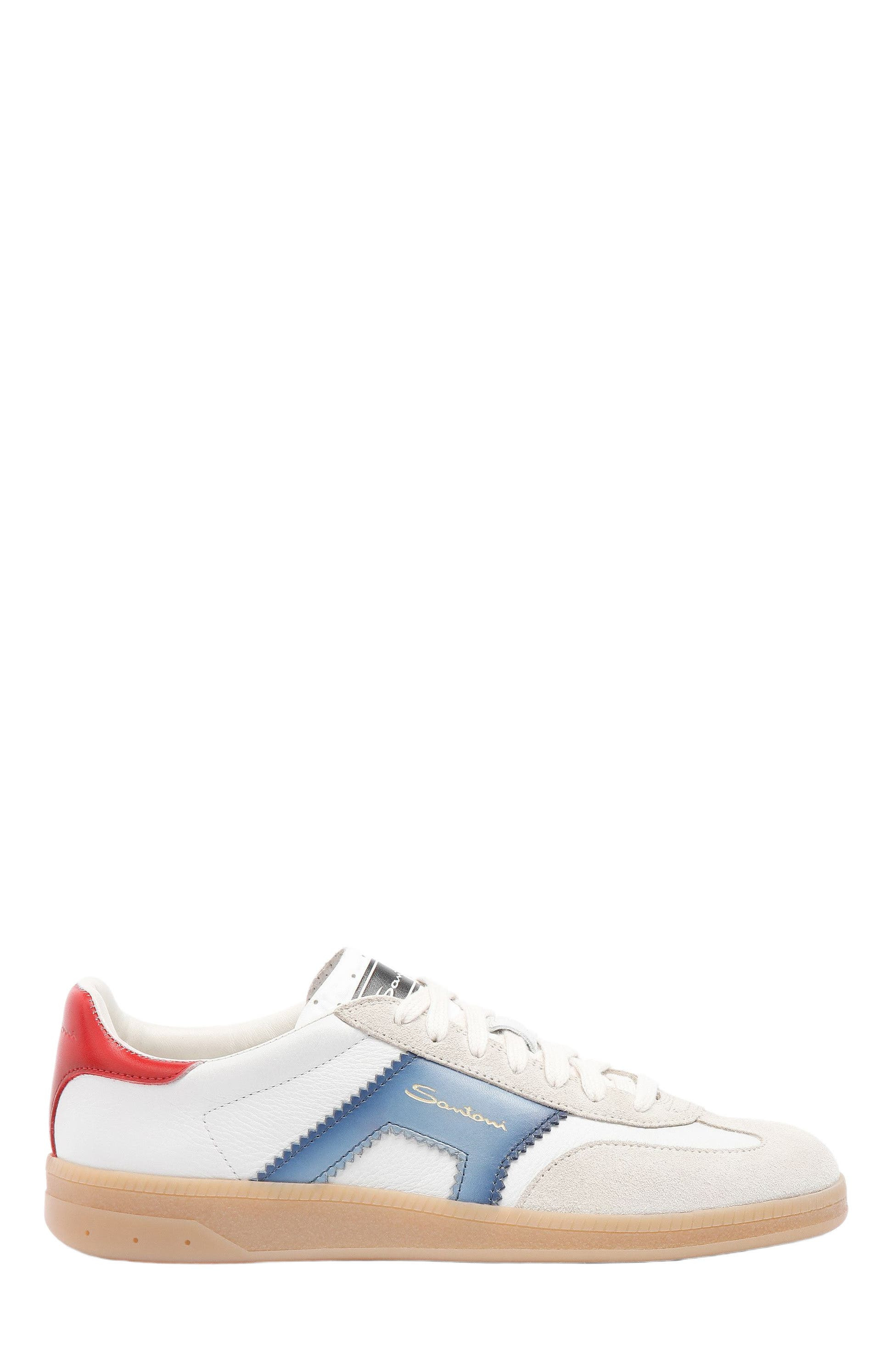 Santoni Women's leather and suede DBS Oly sneaker in White/Blue at Nordstrom - 6