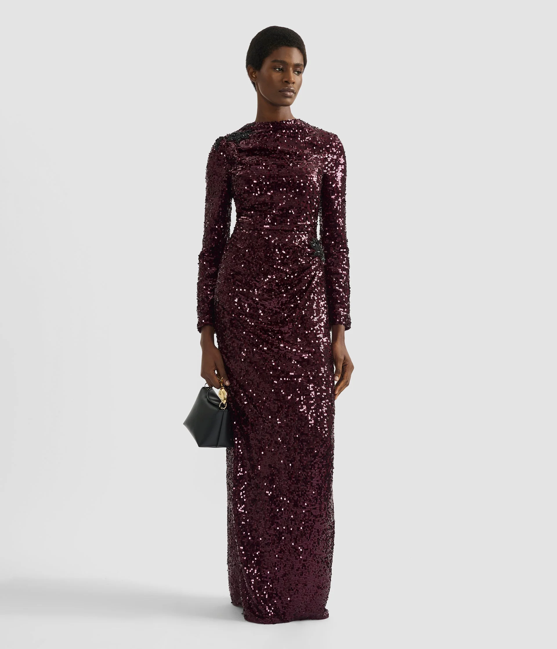 EMBELLISHED SEQUIN LONG SLEEVE GOWN - 1