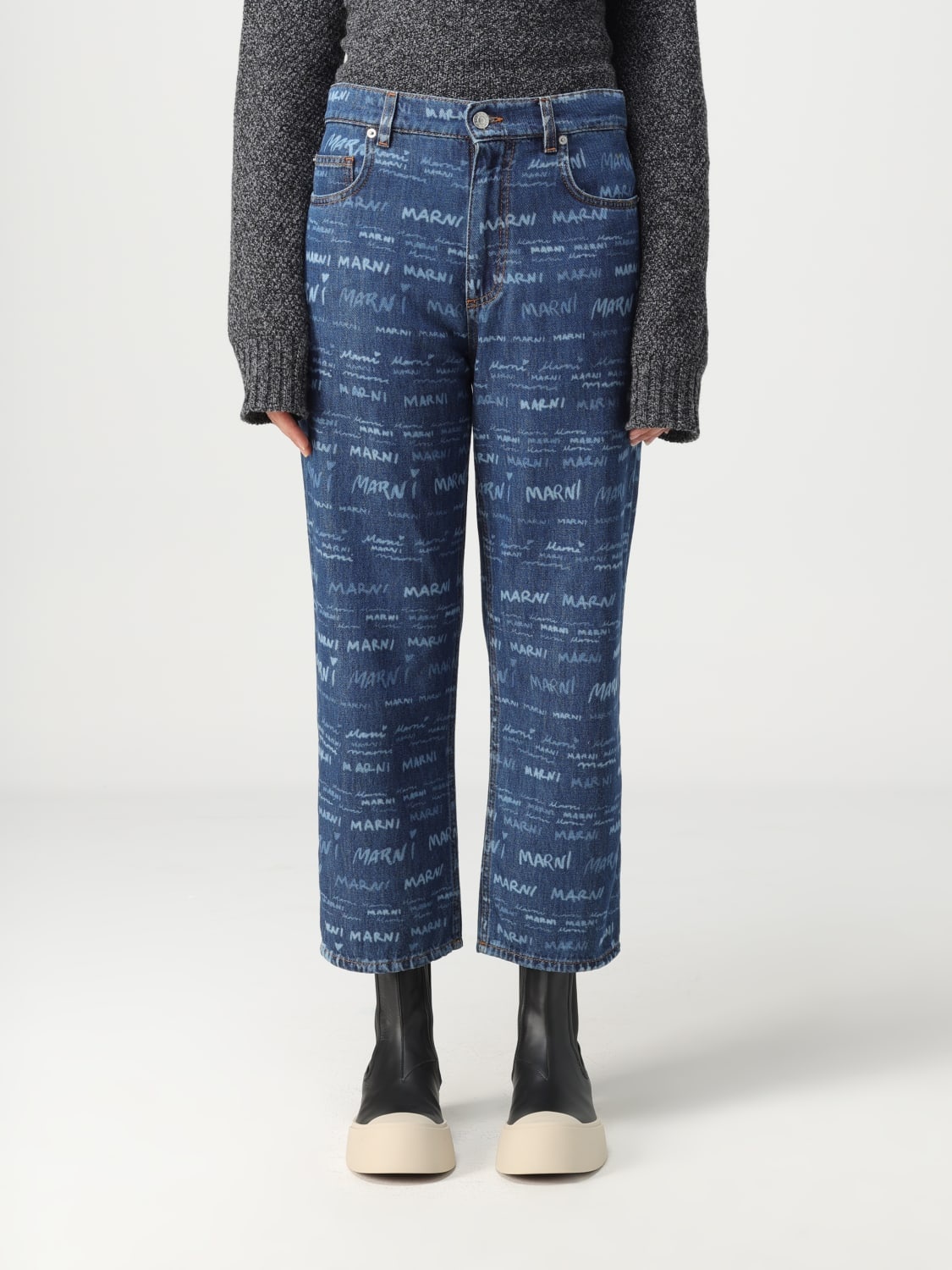 Marni denim jeans with all-over logo - 1