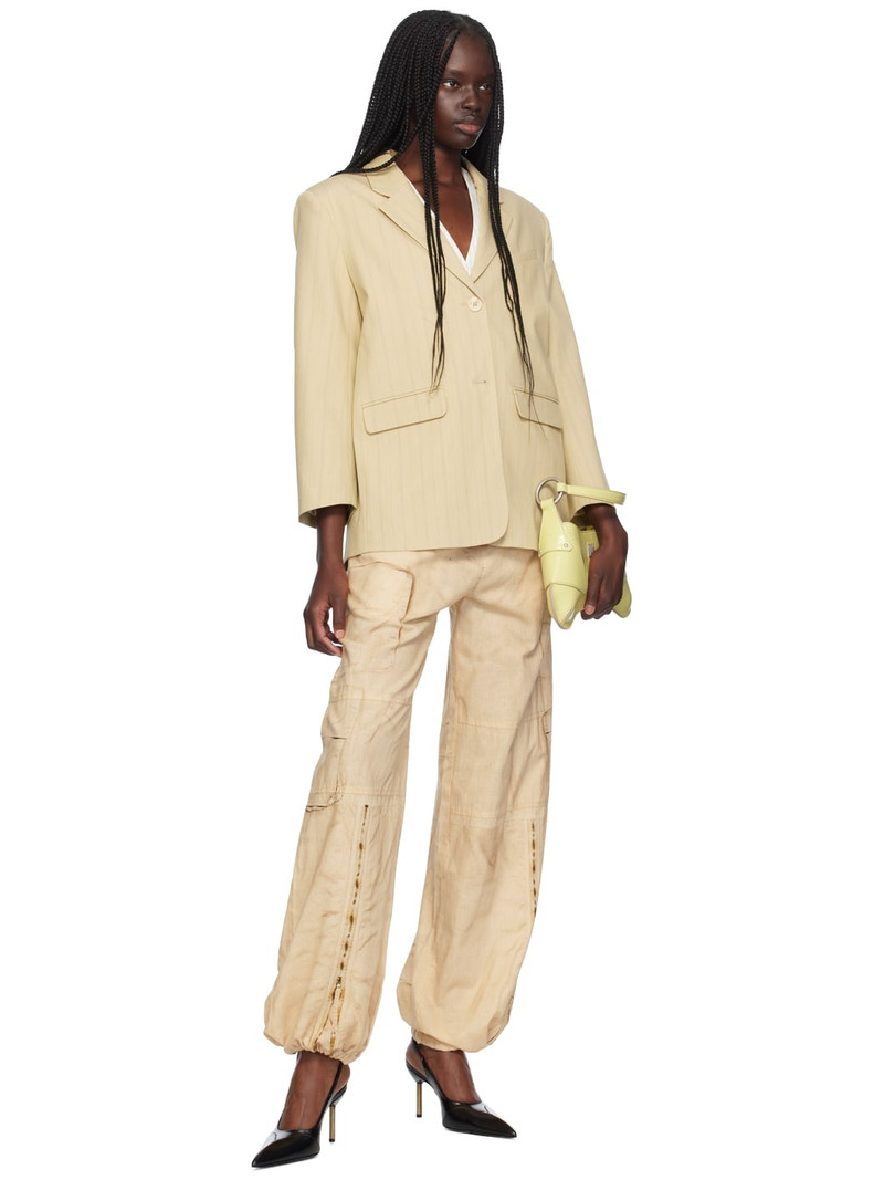 GANNI Beige Stripe Suiting Boxy Blazer outlook