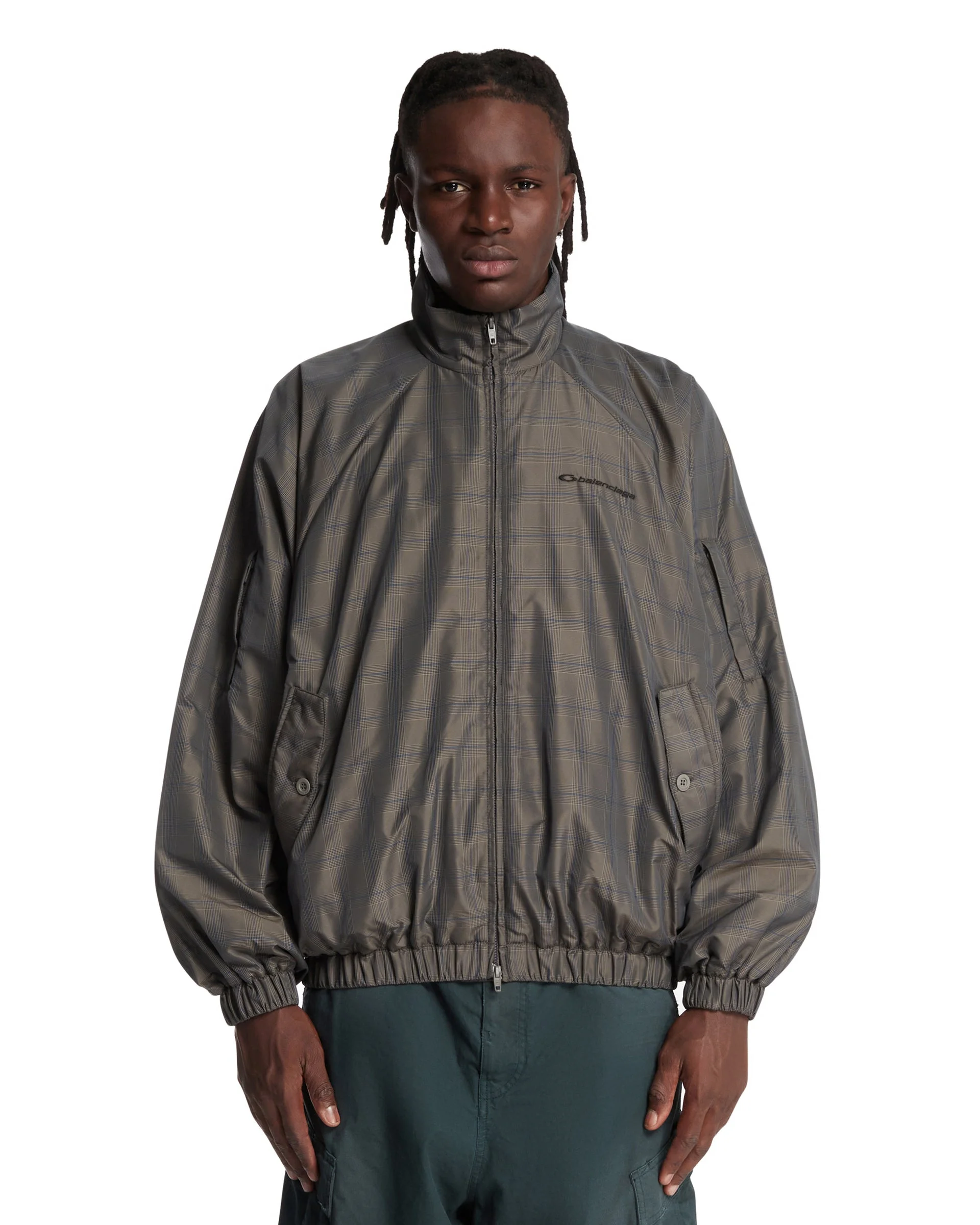 Gray Madras Nylon Bomber - 1