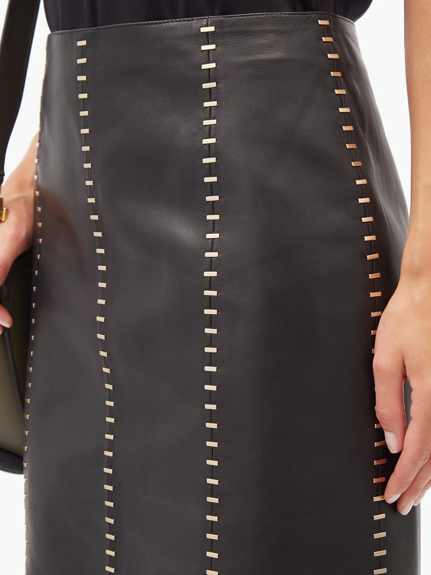 Staple-stitched leather mini dress - 3