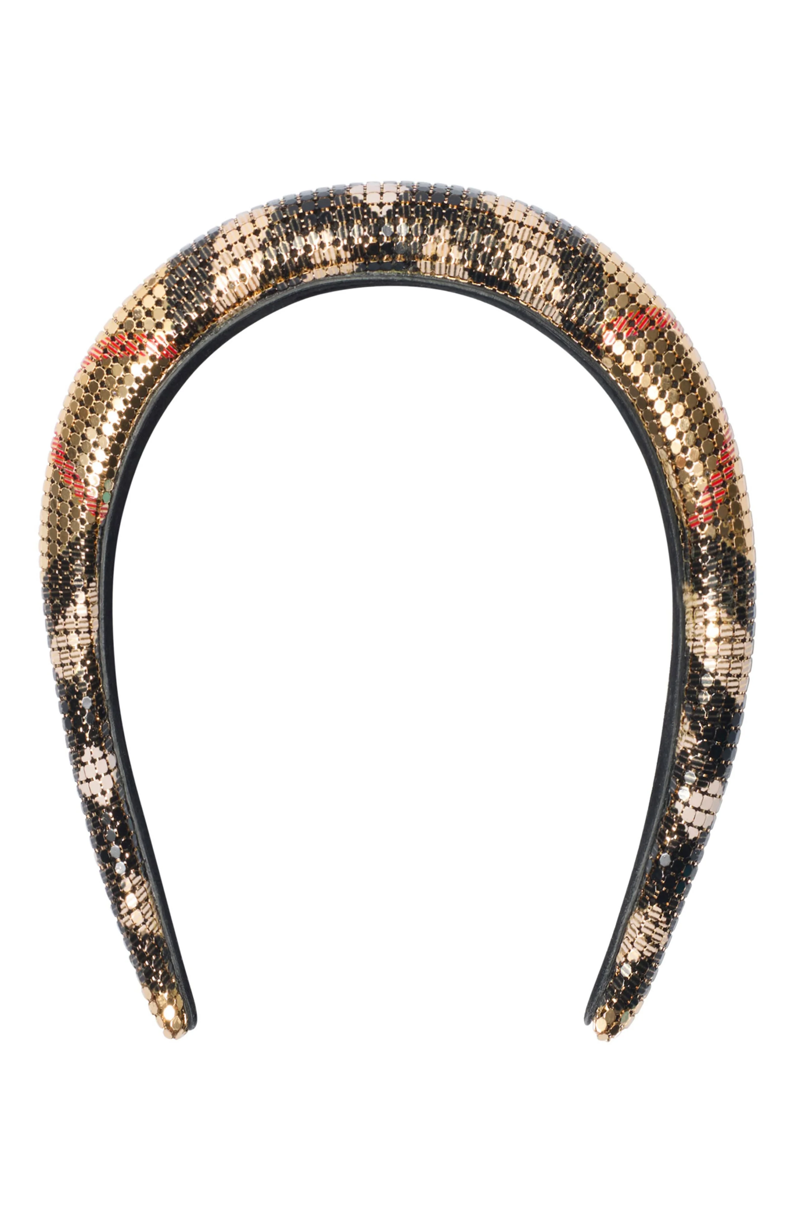 burberry Check Padded Metallic Mesh Headband in Sand Ip Check at Nordstrom - 1