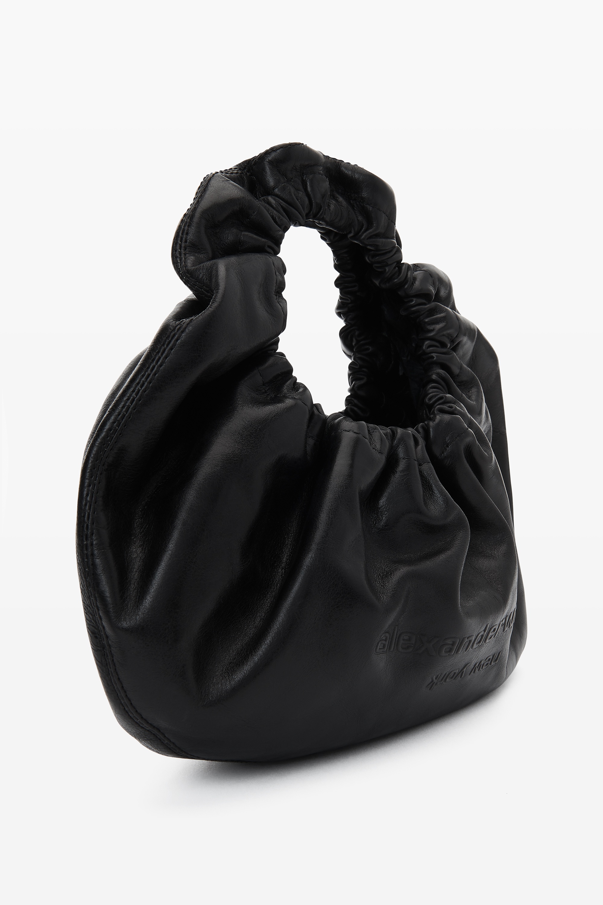 crescent small handle bag in crackle patent leather w/logo - 3