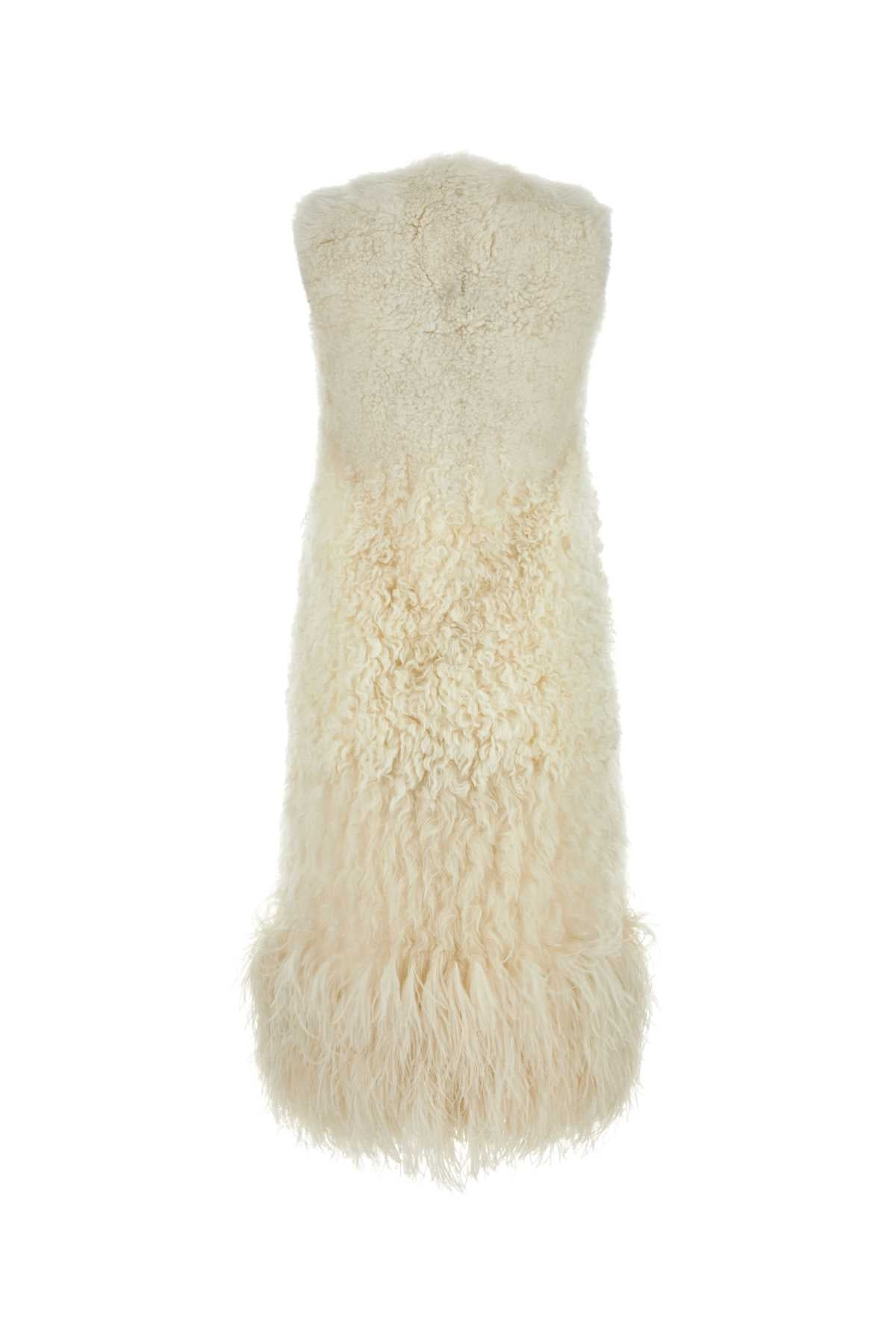 Prada Women Ivory Sleeveless Fur Coat - 2