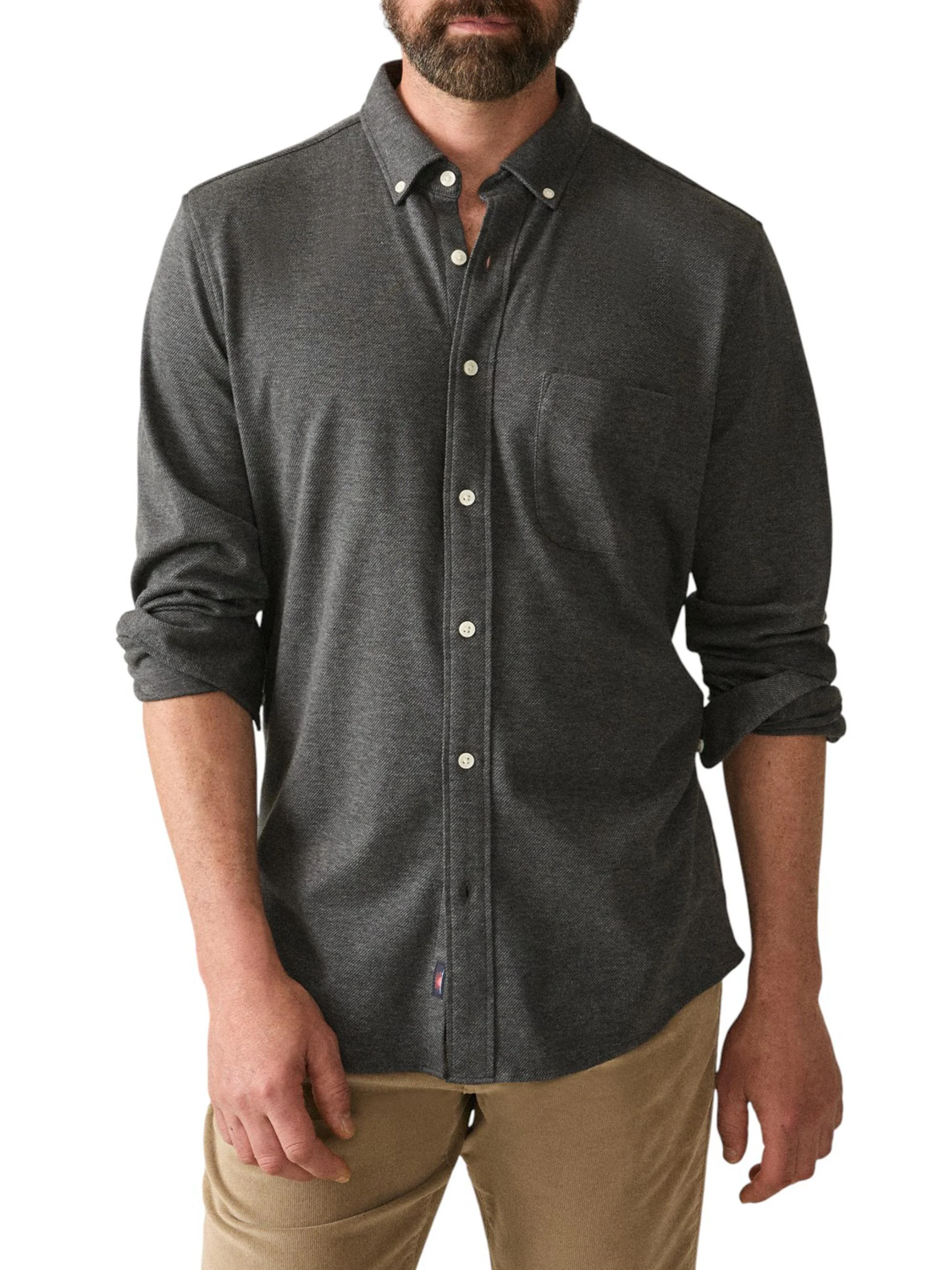 Men's Coastline Knit Button-Down Shirt - Charcoal Heather Twill - 1