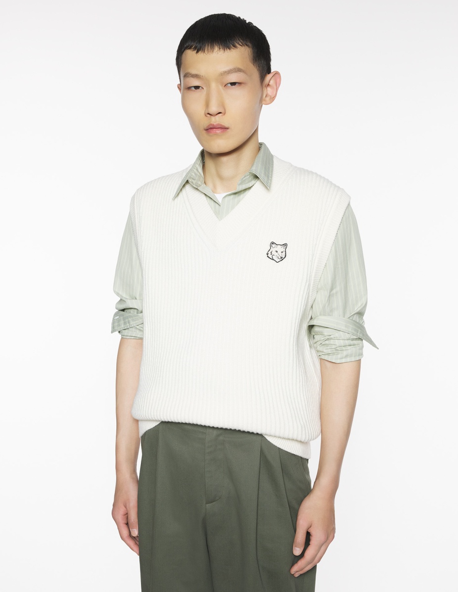 FOX HEAD WOOL RIBBED VEST - 3