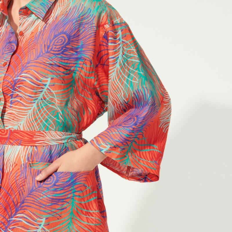 Women Linen saharian Shirt Dress Plumes 5