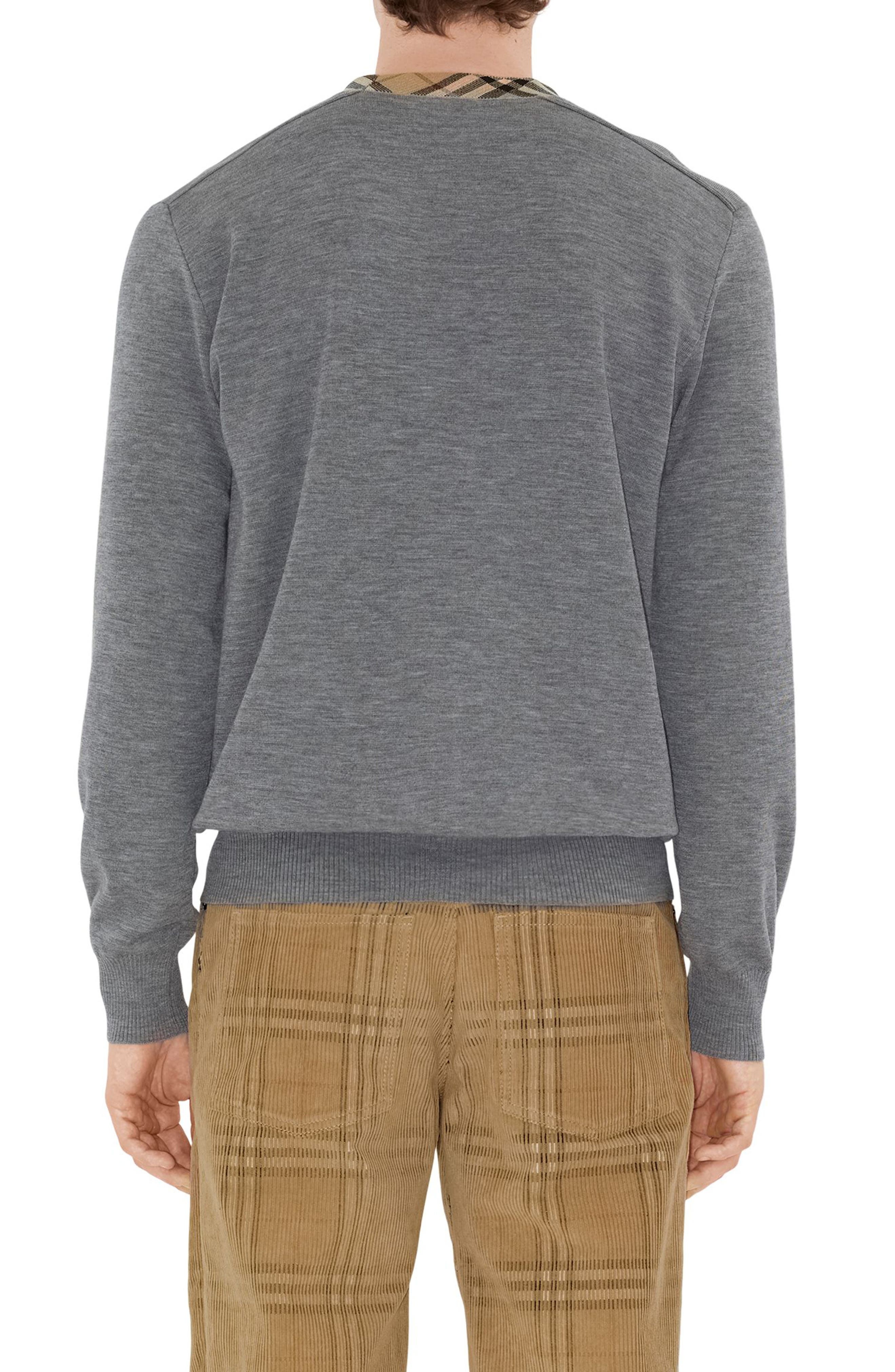 burberry Check Trim Wool Sweater in Grey at Nordstrom - 2