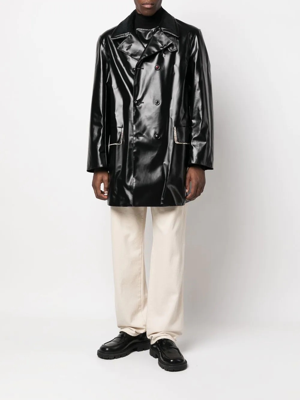 coated double-breasted coat - 3
