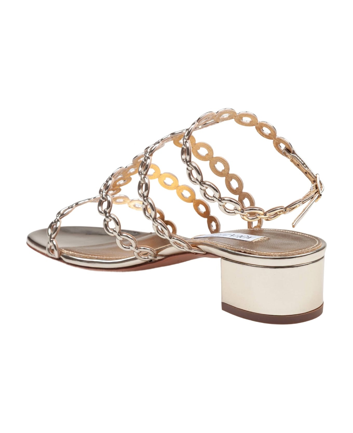 Aquazzurra Infinity Chain 35 Sandal In Mirrored Leather, Gold Color - 4