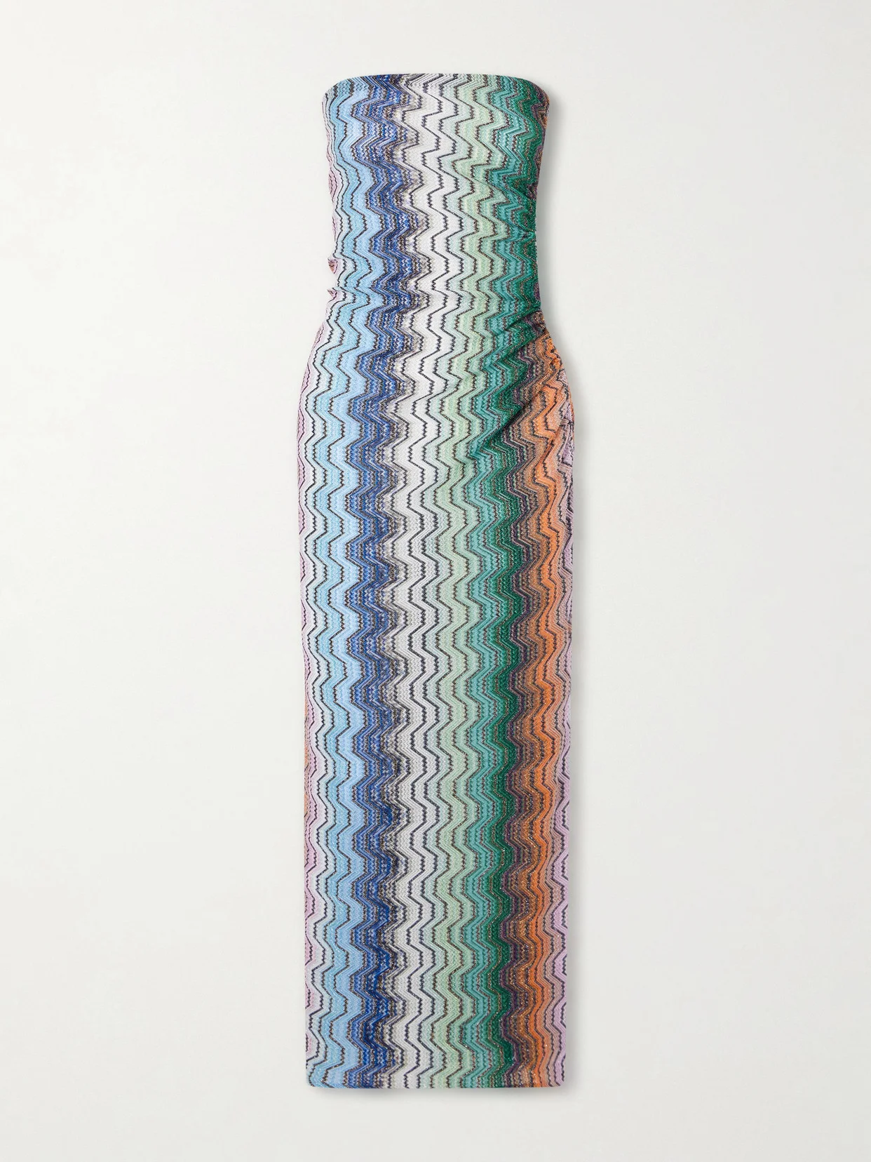 Strapless Striped Metallic Crochet-knit Coverup - 1