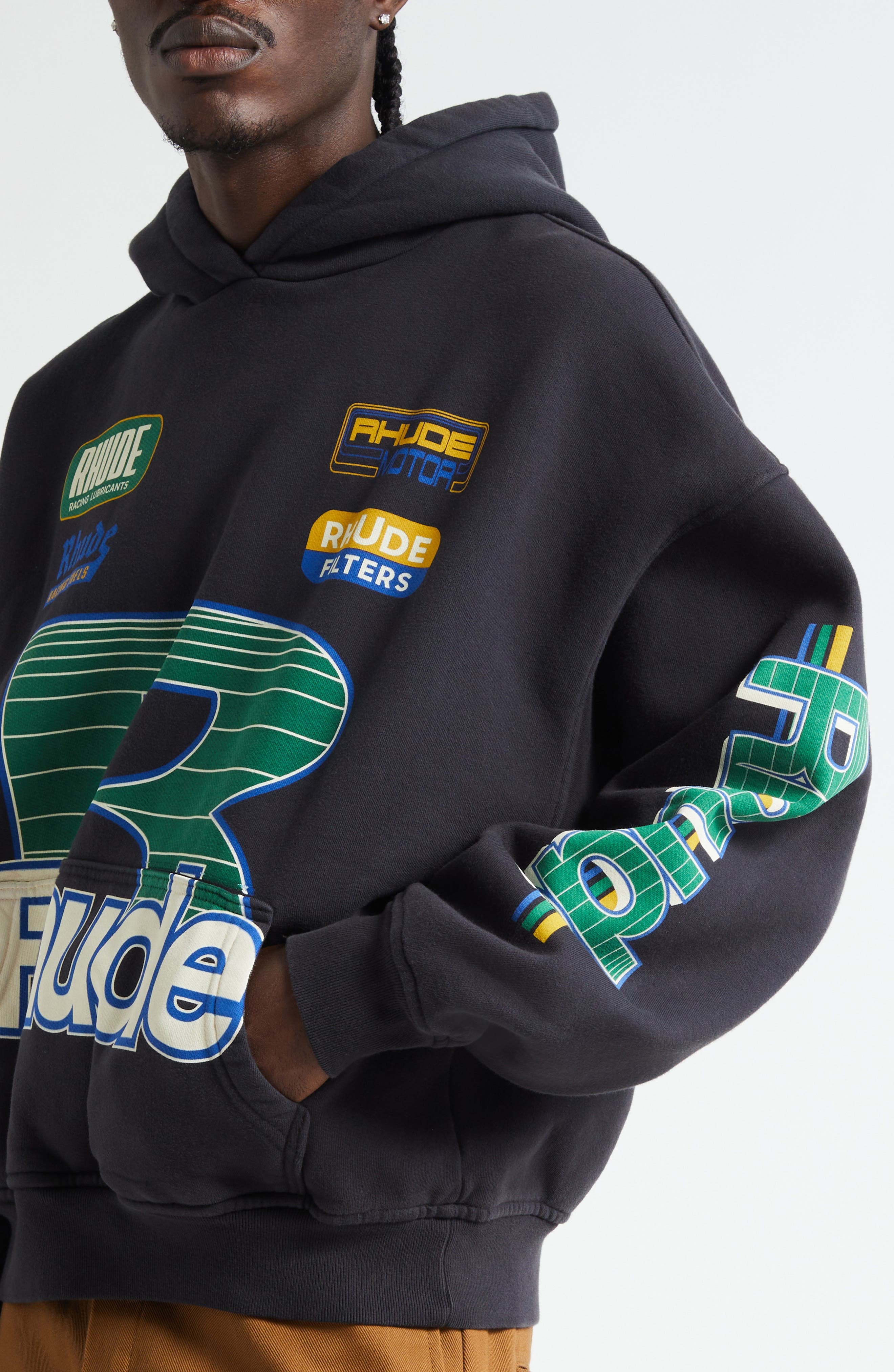 Rhude Roadway Racing Graphic Hoodie in Vintage Black at Nordstrom - 4