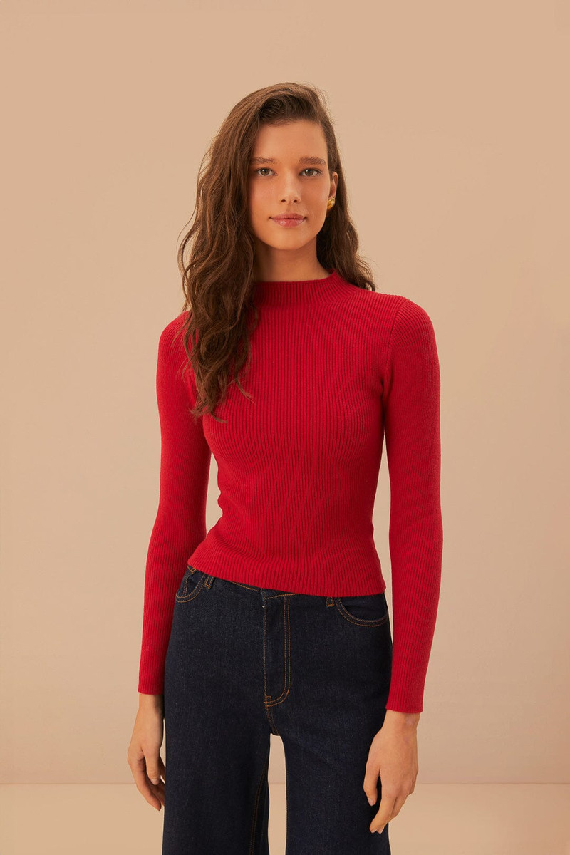 High Neck Burgundy Knit Blouse 1