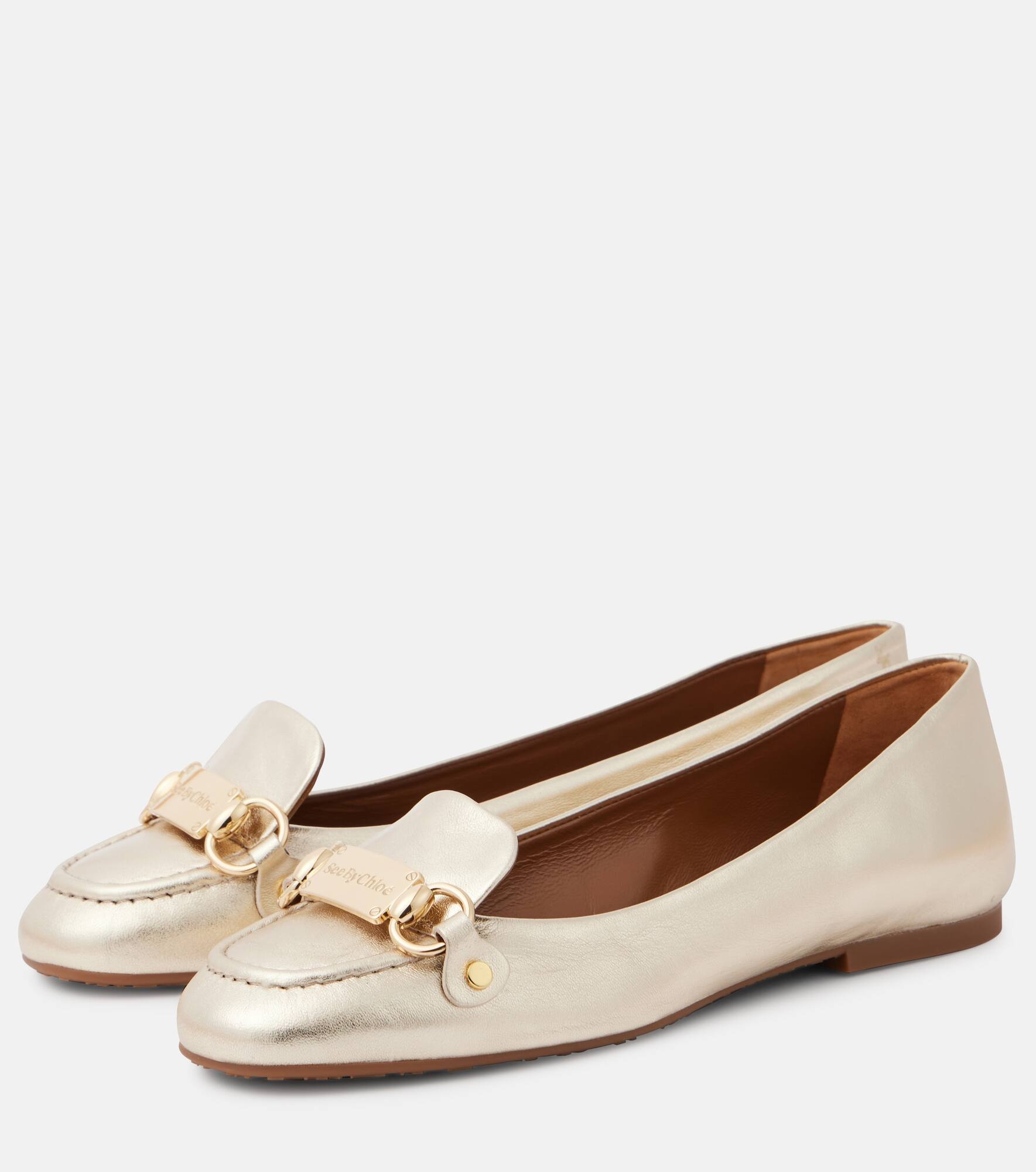 Signature metallic leather ballet flats - 5