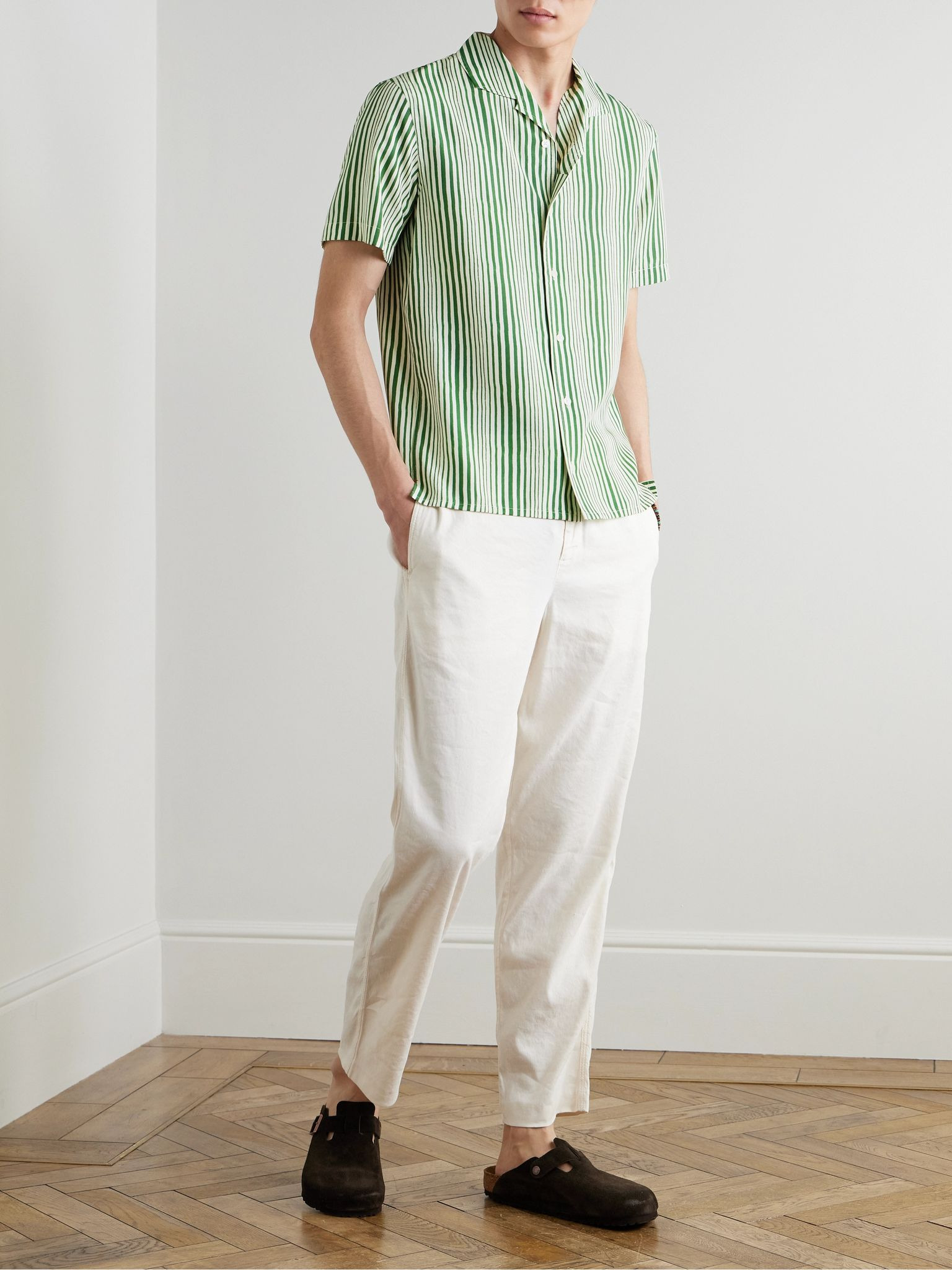 Hibbert Camp-Collar Striped Lyocell Shirt Green - 2