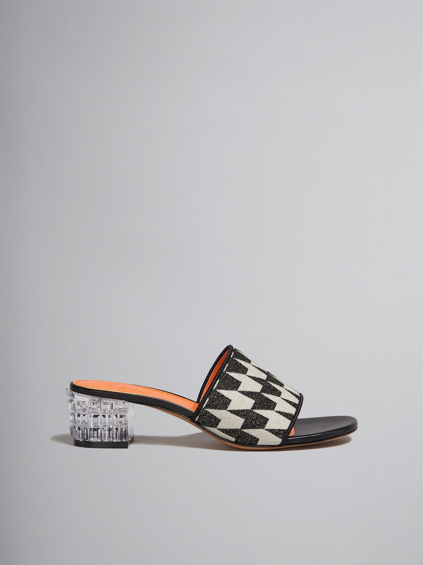 LUREX WHITE AND BLACK SABOT WITH HOUNDSTOOTH MOTIF - 1