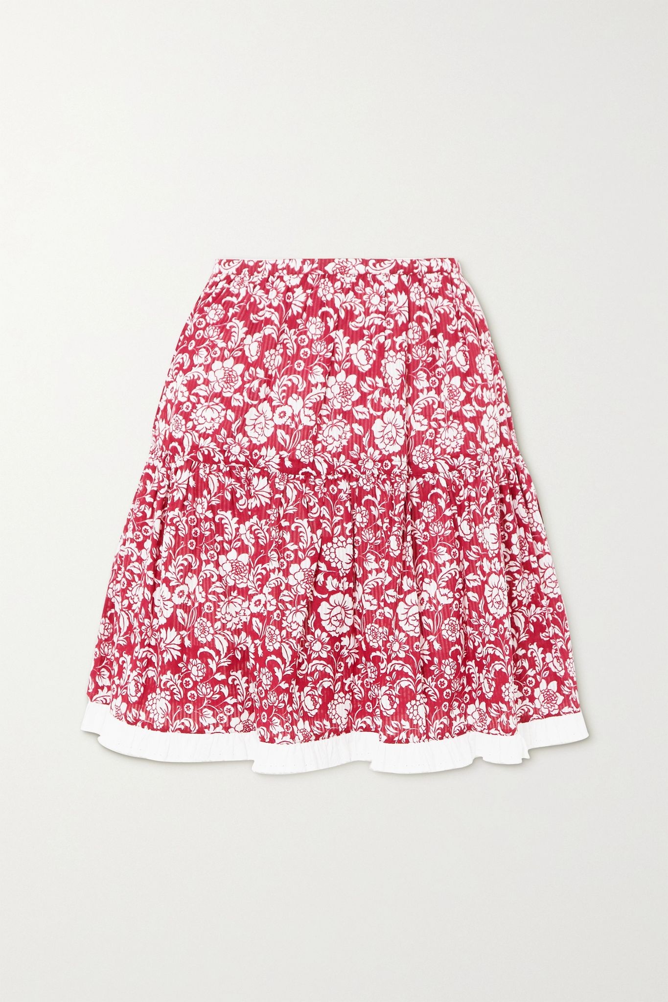 Tiered broderie anglaise-trimmed floral-print cotton mini skirt - 1