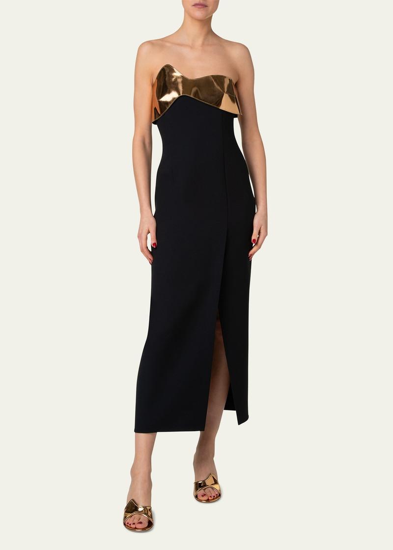 AKRIS Wool Cocktail Dress with Wave Leather Bust outlook