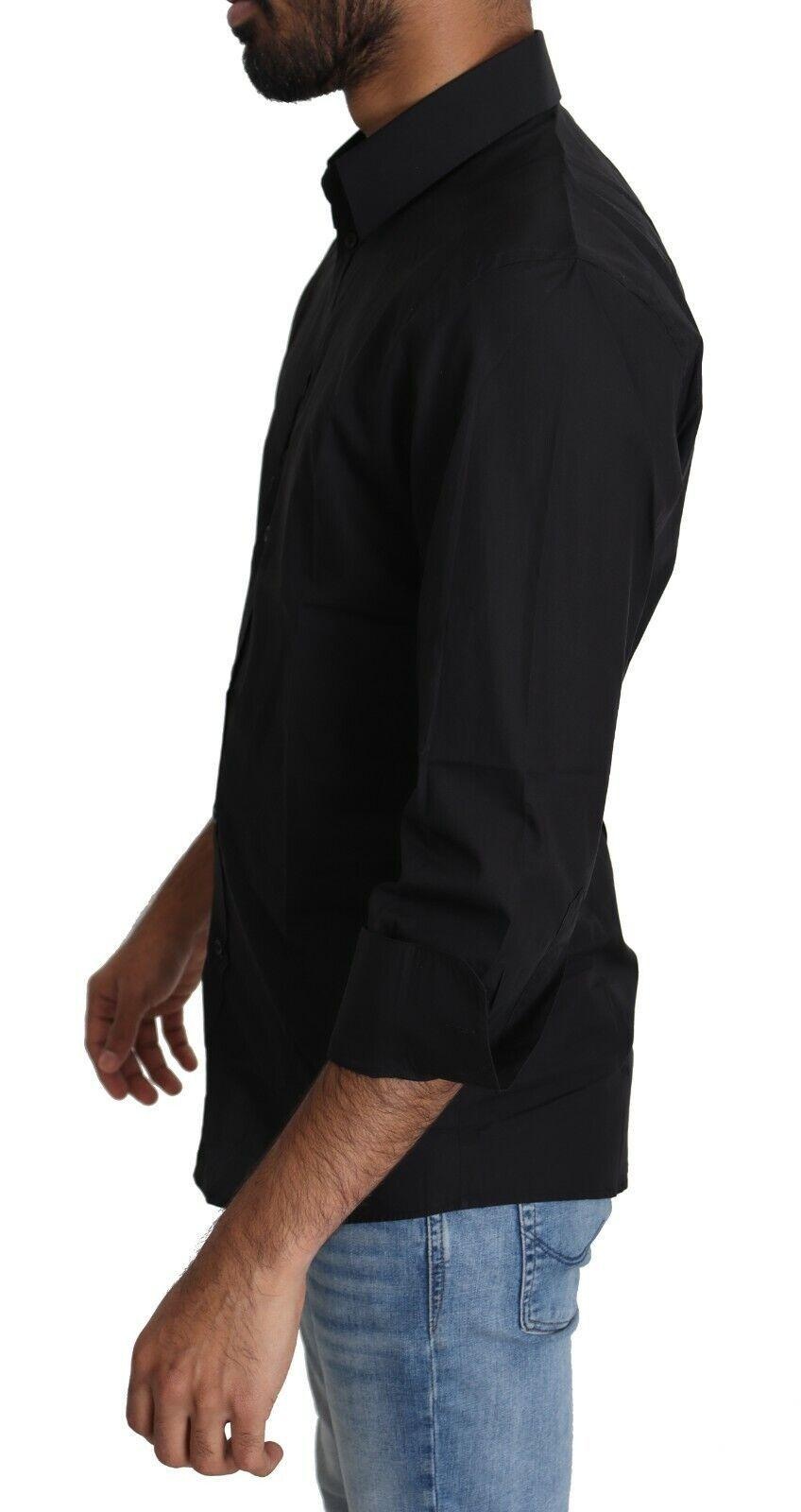 Dolce & Gabbana Men's Black Cotton Formal Top Shirt - 2