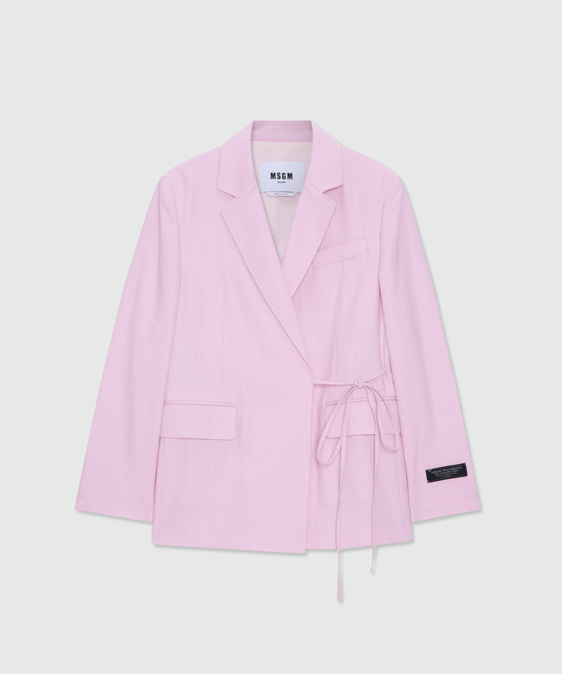Pink viscose double-breasted jacket with tie fastening 1