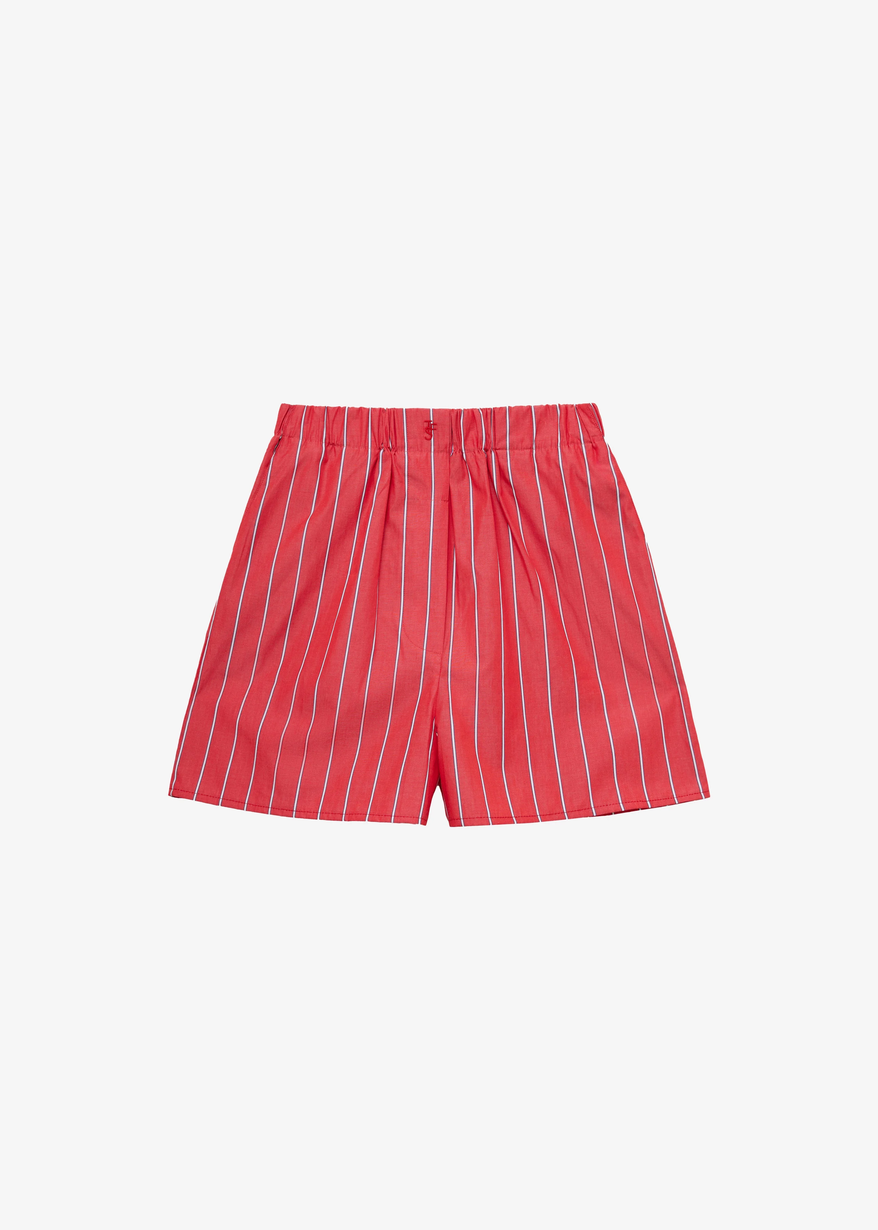 Lui Striped Cotton Boxer Shorts - Red/White Stripe - 1