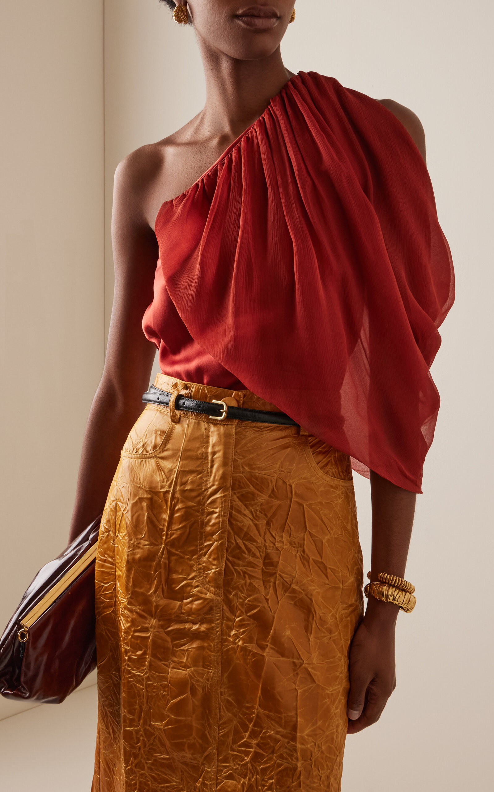 Adil Asymmetric Stretch-Silk Blouse orange - 2