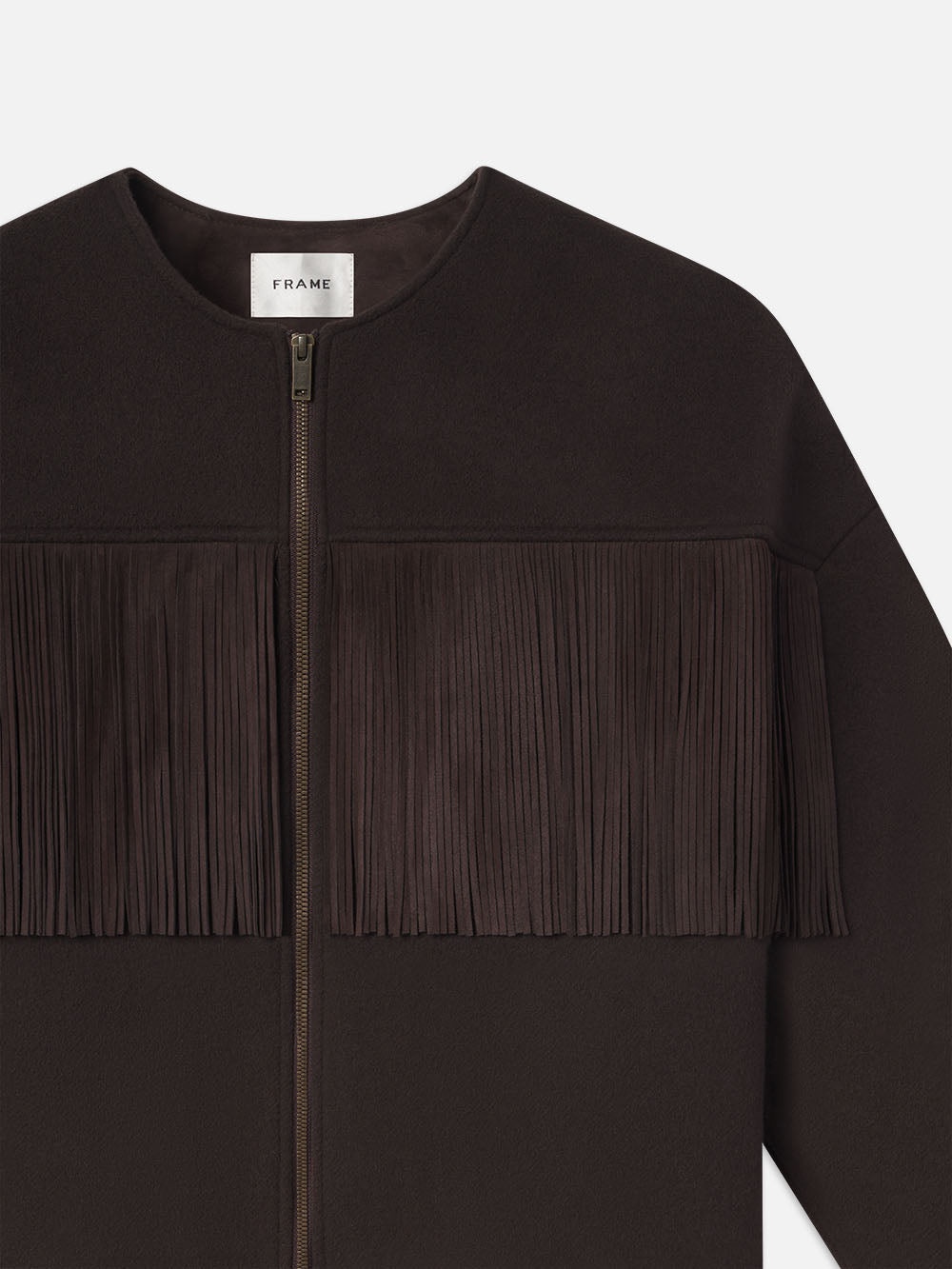Mix Suede Fringe Coat in Chocolate Brown - 3