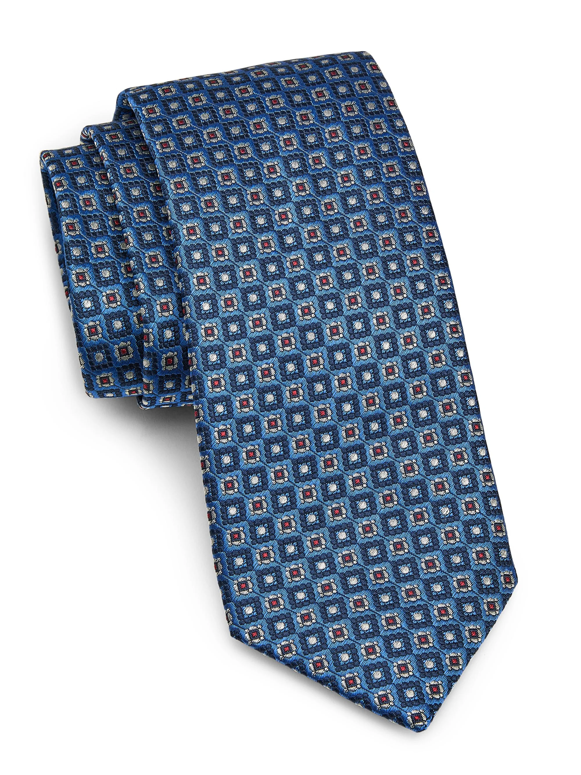 Men's Medallion Silk Tie - Blue - 1