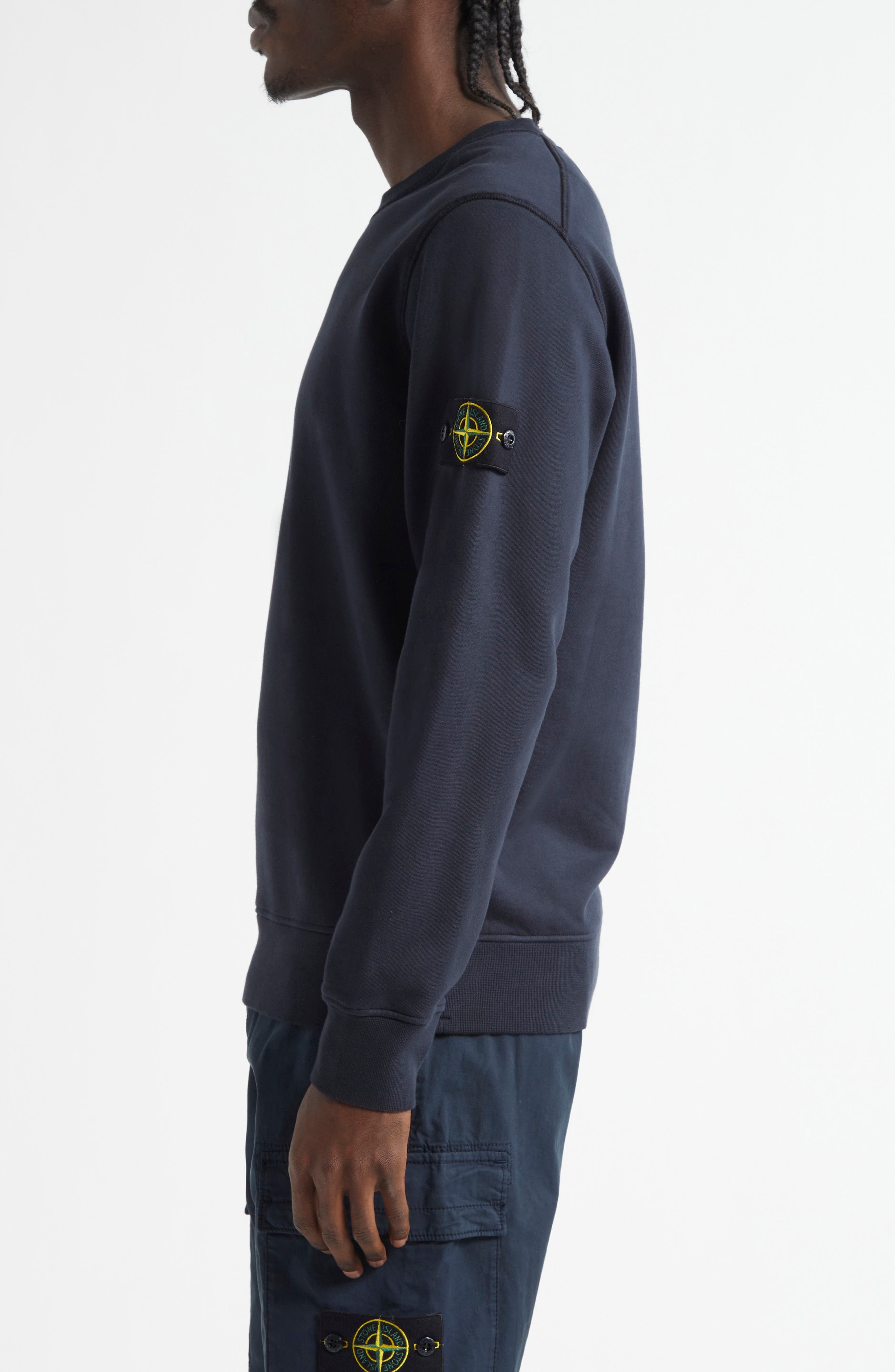 Stone Island Compass Logo Patch Fleece Sweatshirt in Navy Blue at Nordstrom - 3