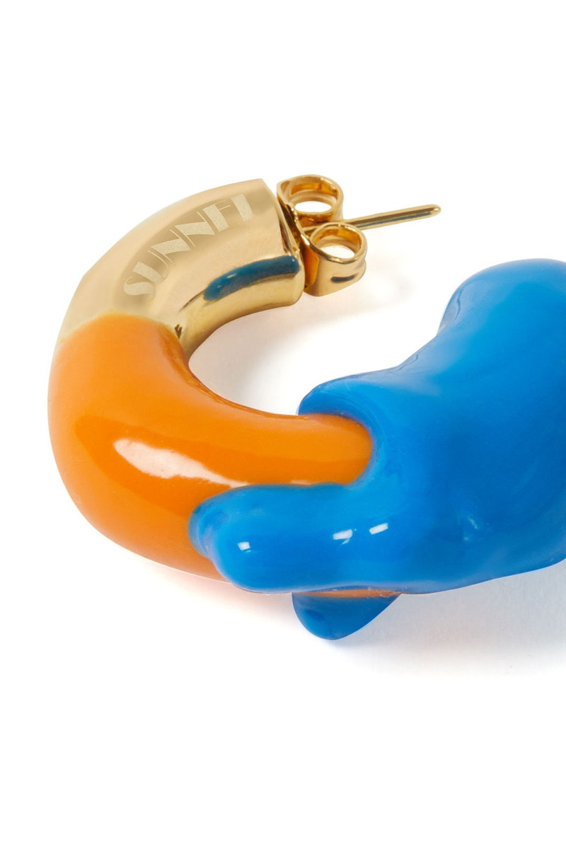 SUNNEI SMALL RUBBERIZED EARRINGS GOLD / orange & blue outlook