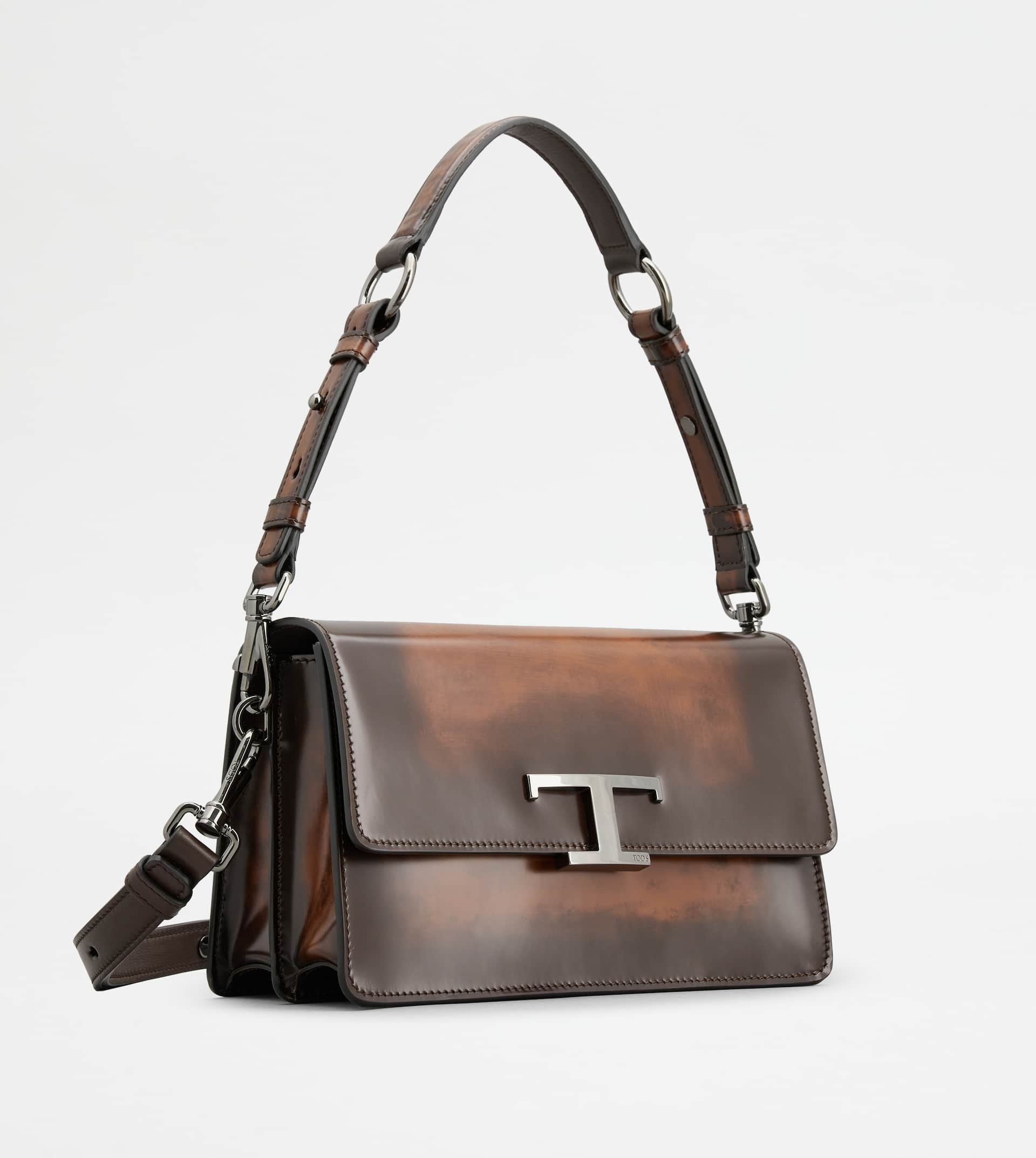 T TIMELESS SHOULDER BAG IN LEATHER MINI - BROWN - 5