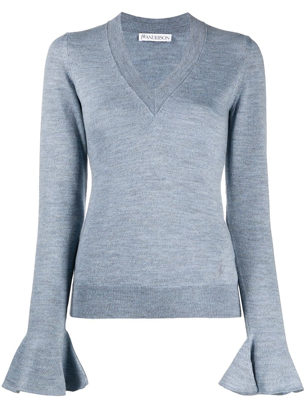 flared cuff V-neck jumper - 1