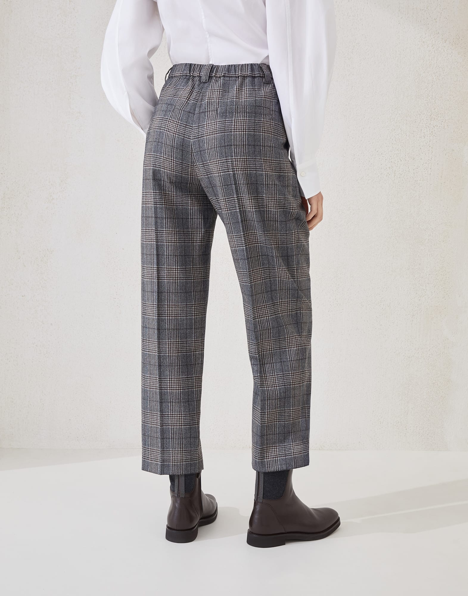 Virgin wool Prince of Wales baggy trousers with monili - 2