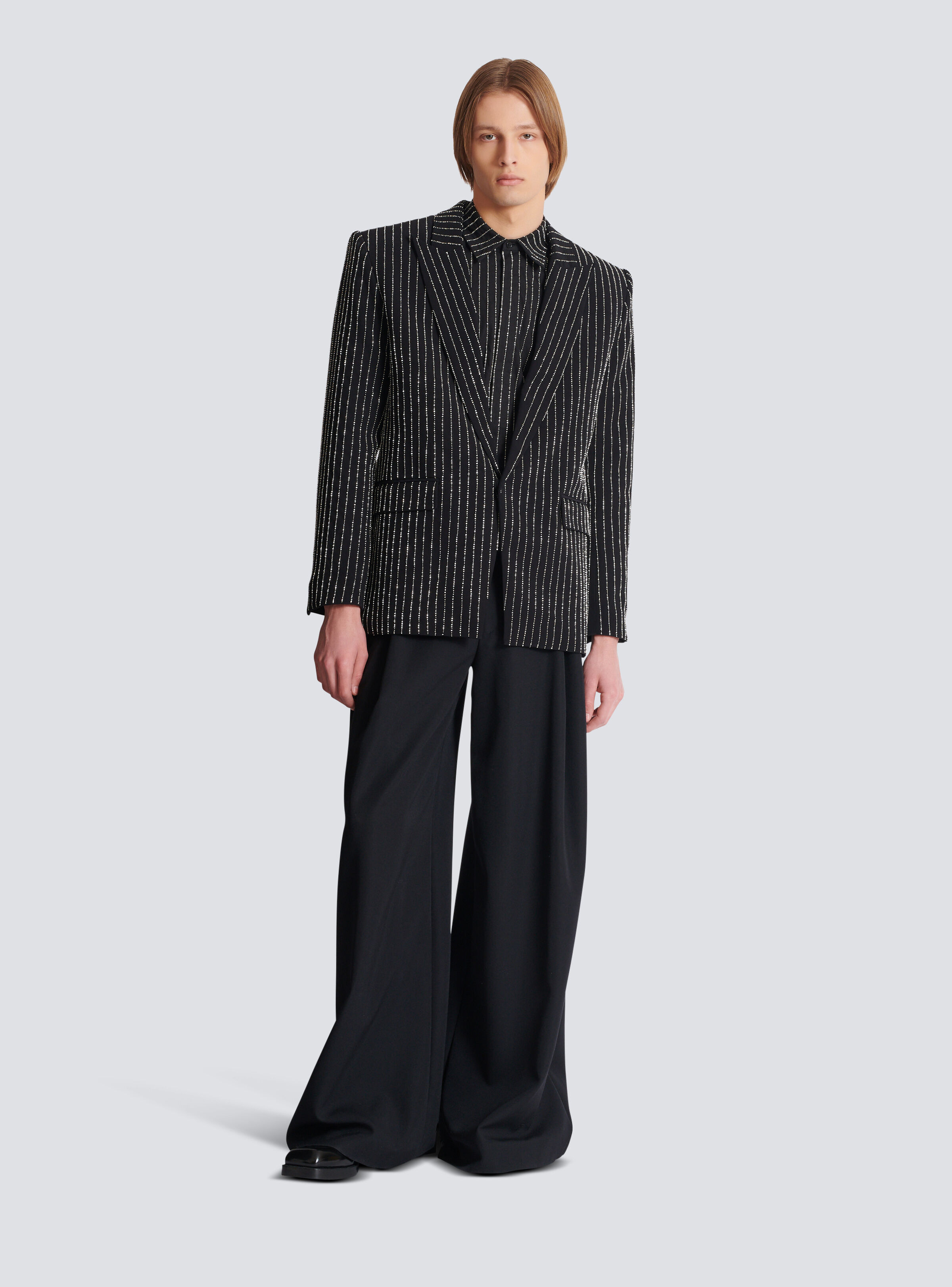 1-button wool jacket with crystal stripes - 2